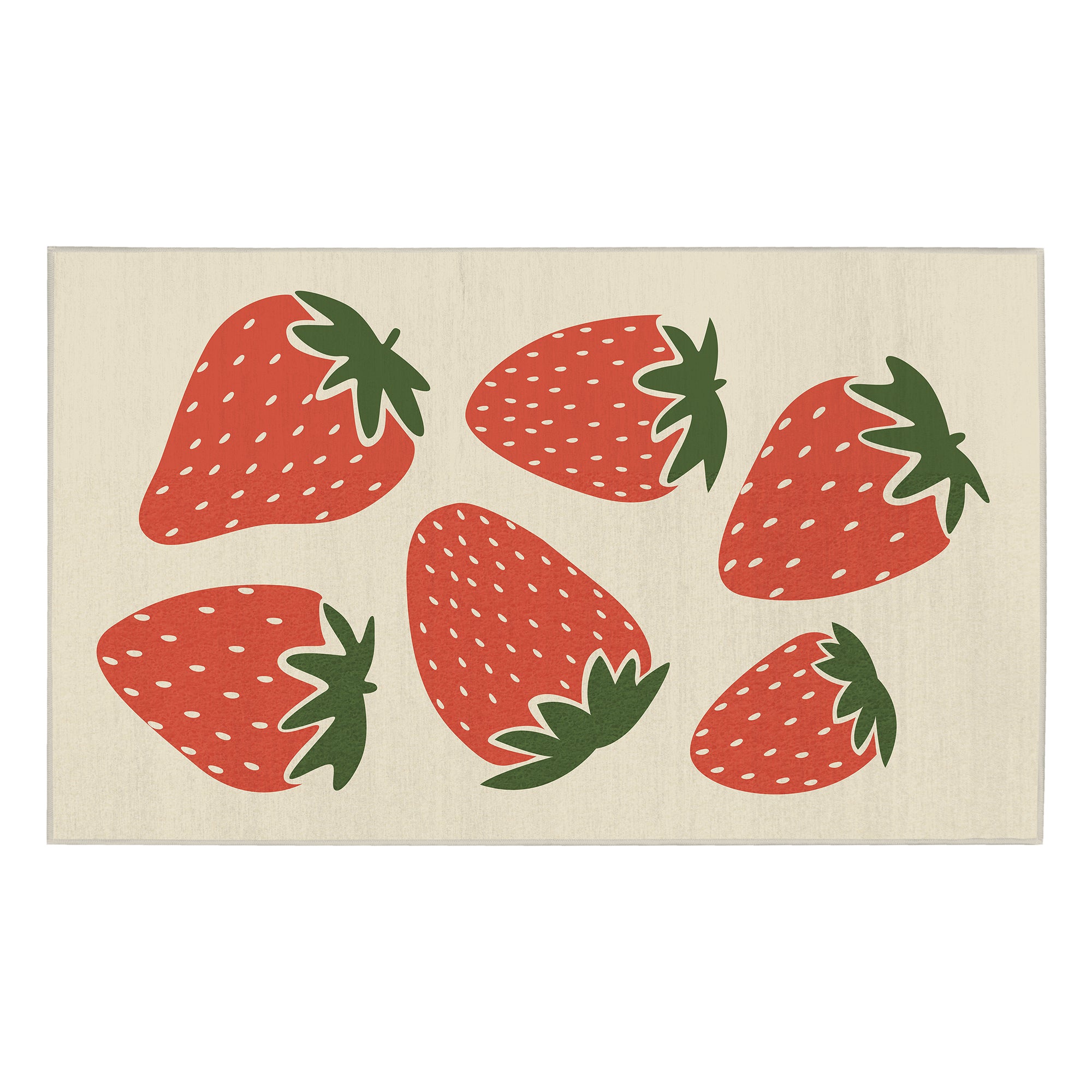 Strawberry Patch Red Green Beige Machine Washable Rug