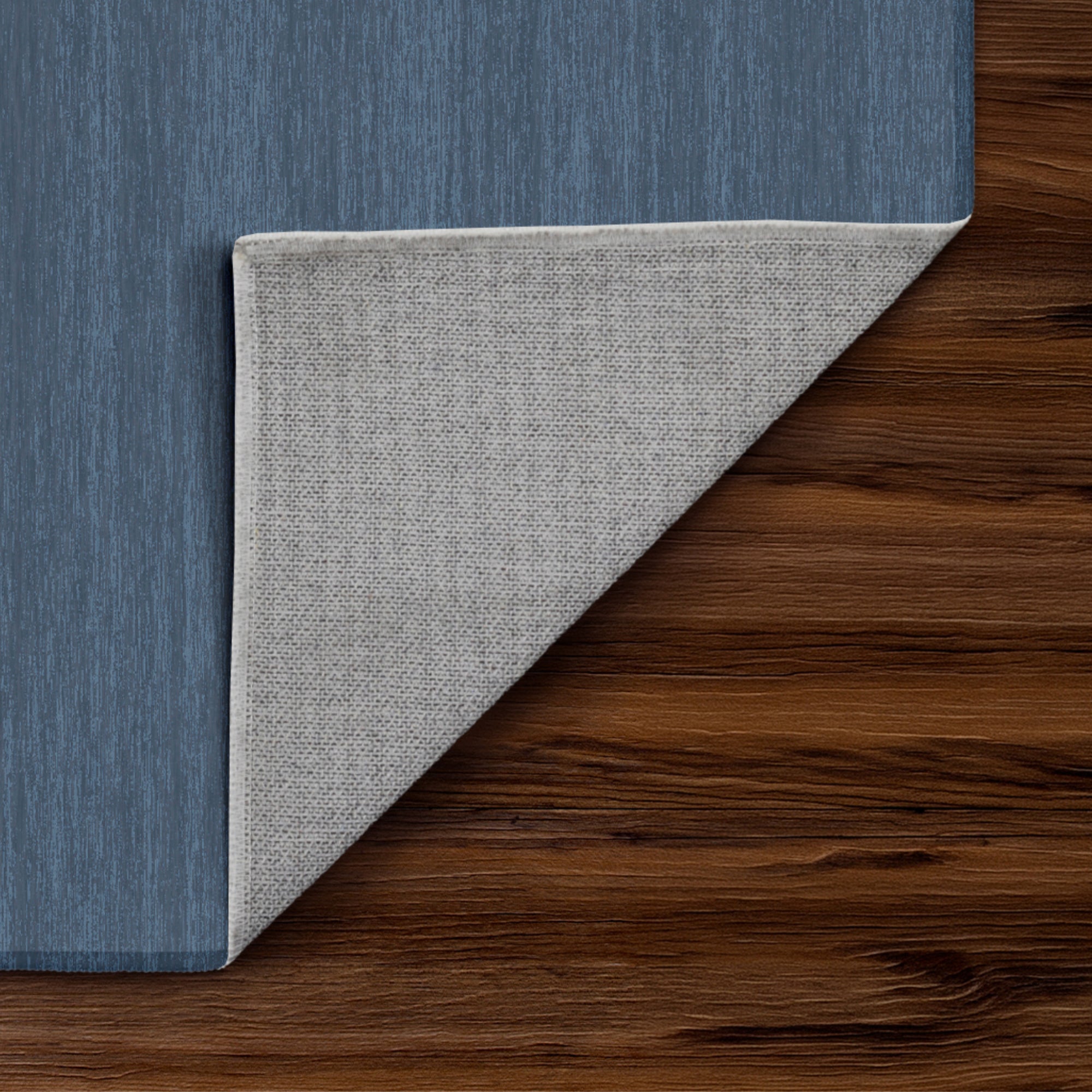 Solid Denim Blue Machine Washable Rug