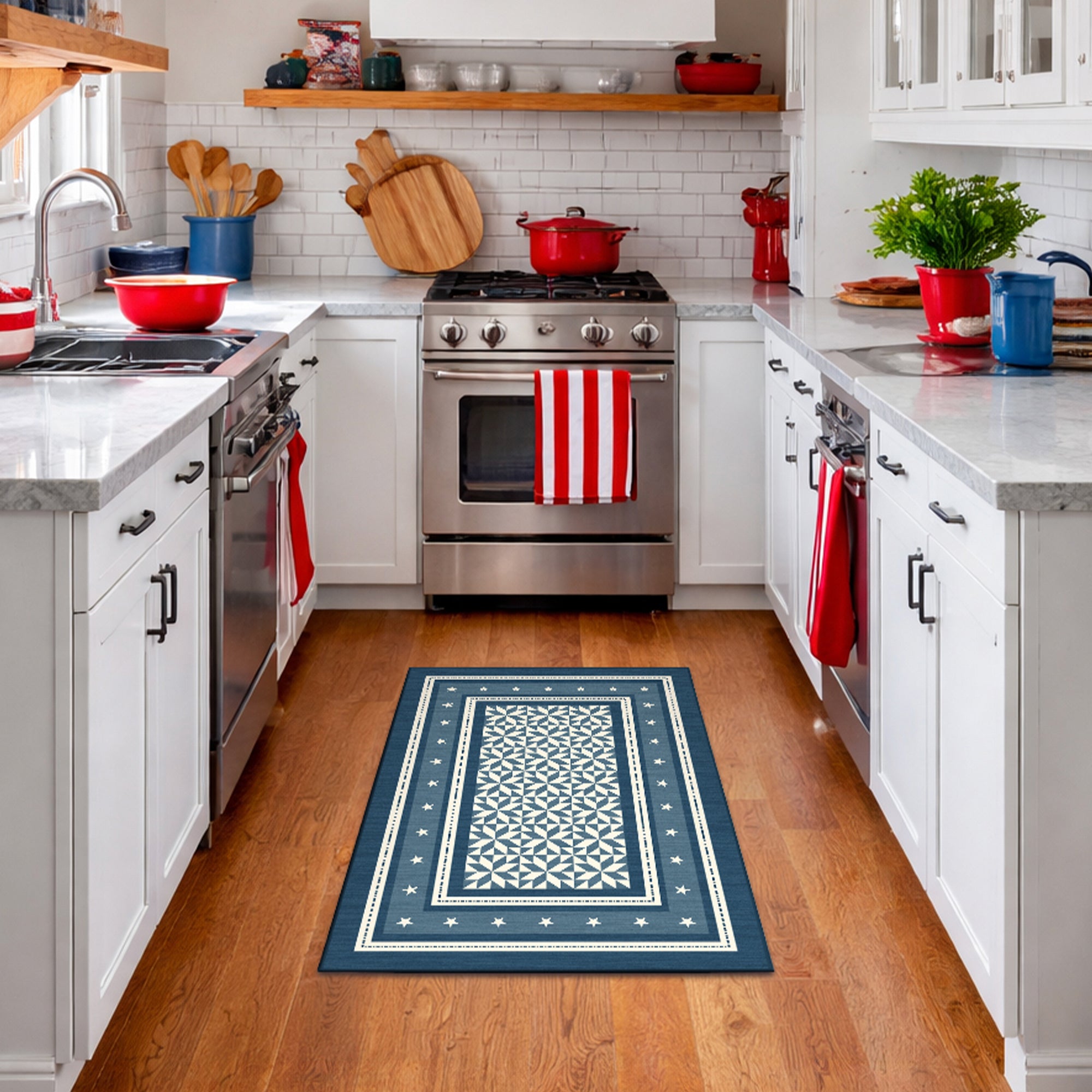 Liberty Stars And Stripes Blue Machine Washable Rug