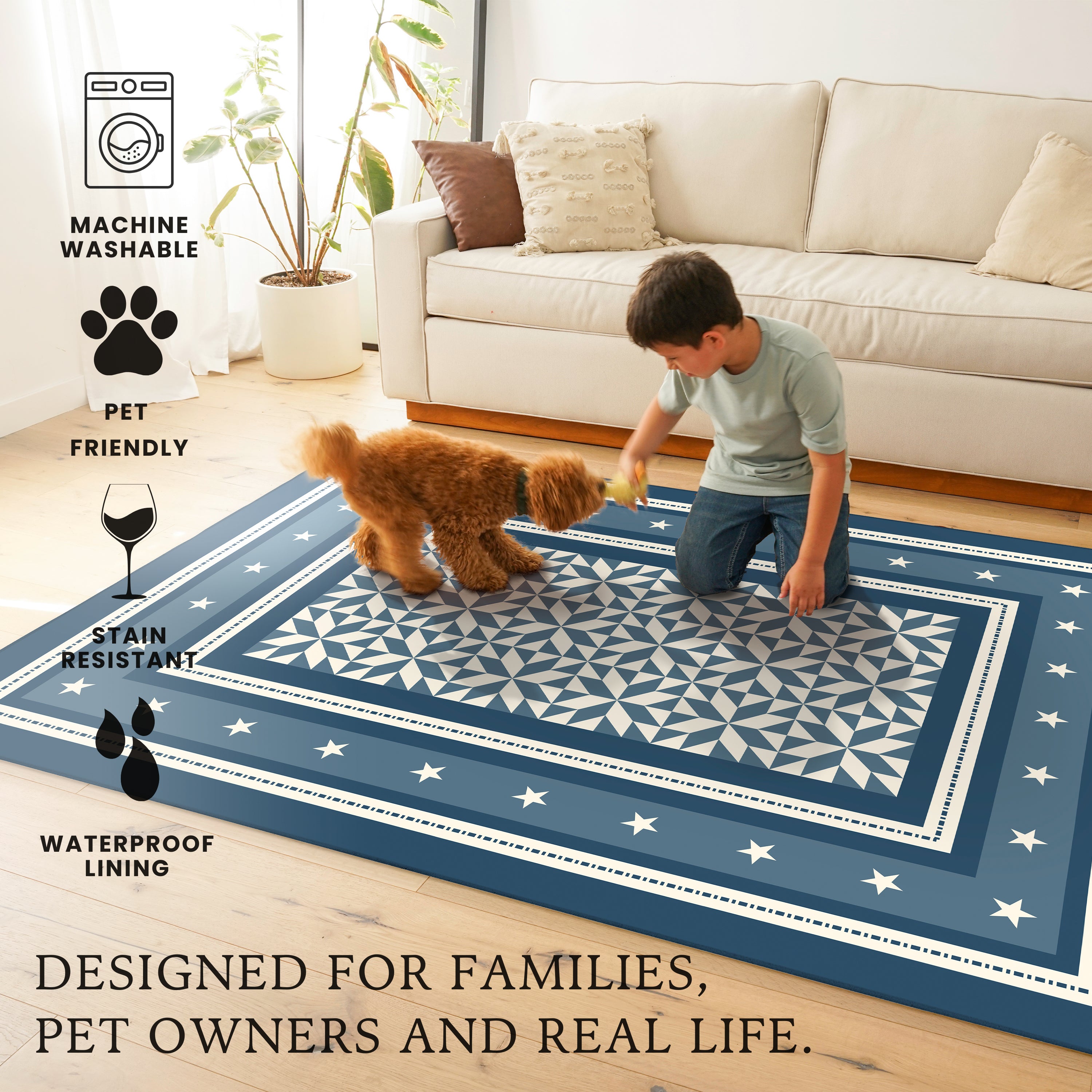 Liberty Stars And Stripes Blue Machine Washable Rug