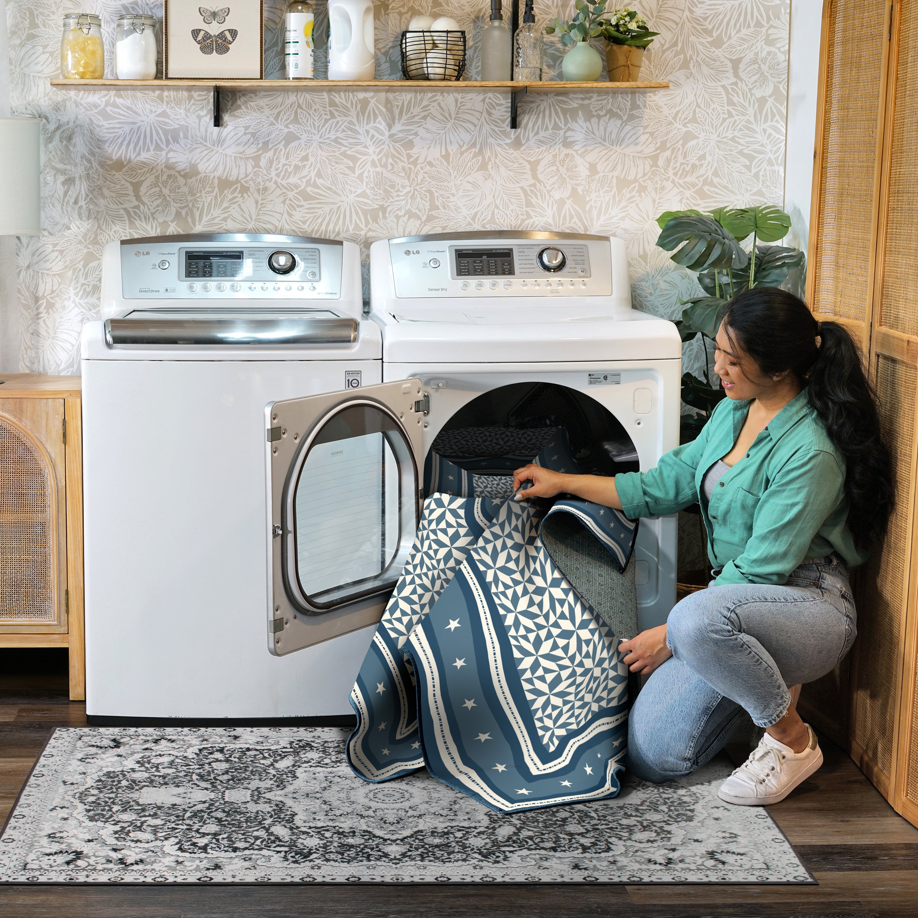 Liberty Stars And Stripes Blue Machine Washable Rug