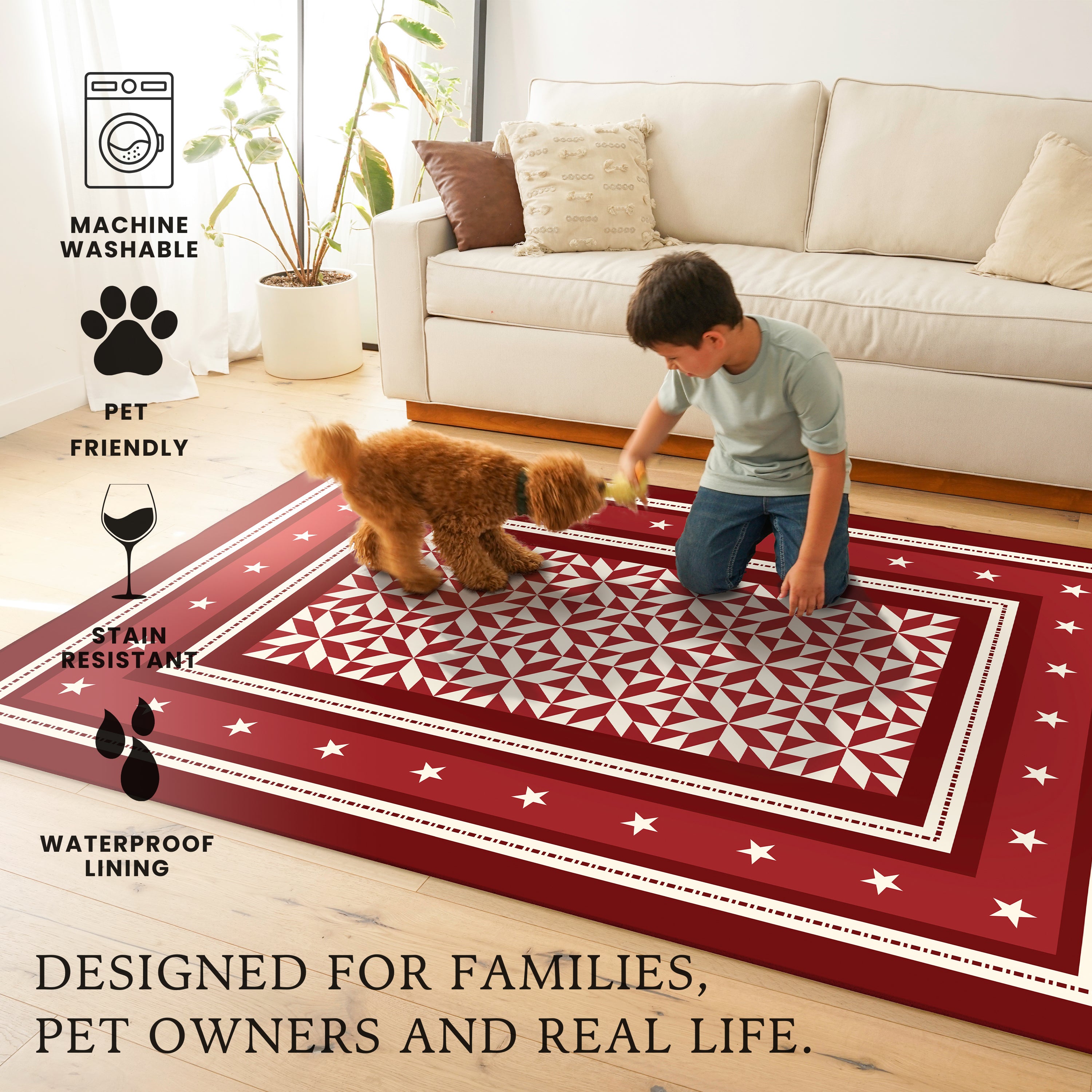 Liberty Stars And Stripes Red Machine Washable Rug
