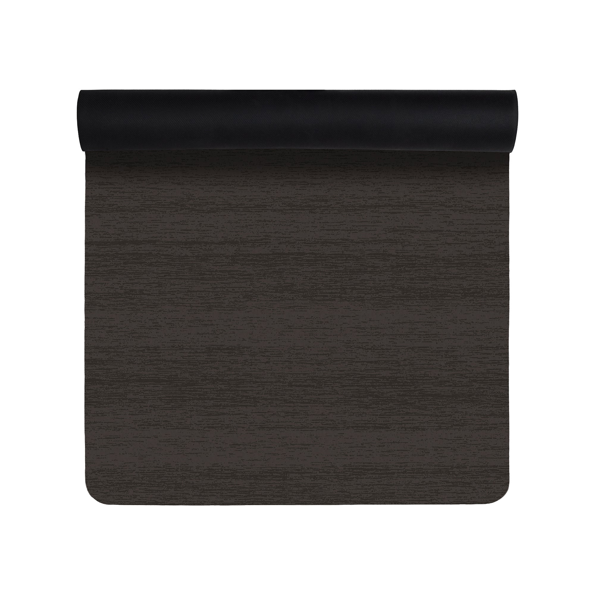 Solid dark grey anti-fatigue kitchen mat with textured surface shown flat and rolled with non-slip backing