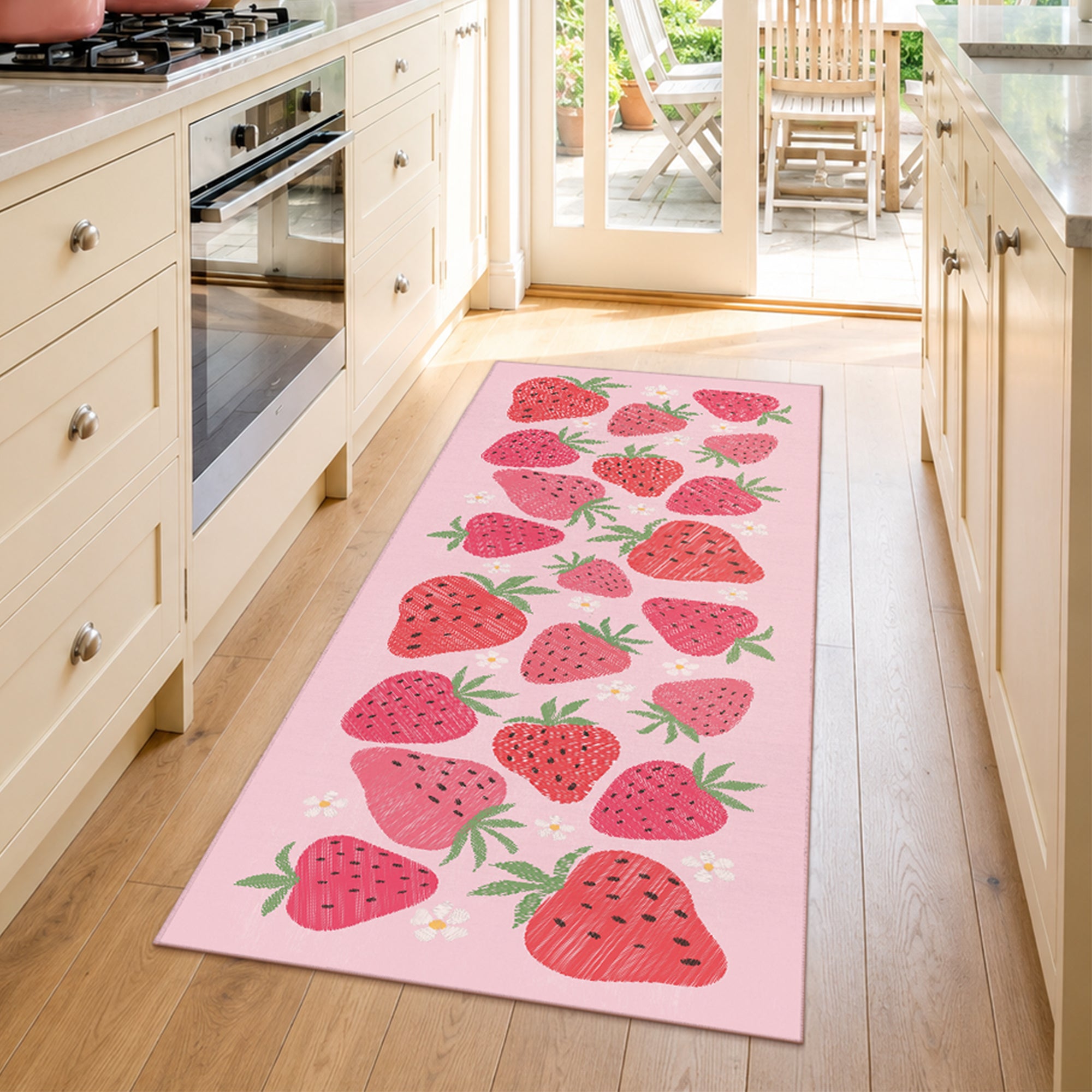 Strawberries and Daisies Machine Washable Rug