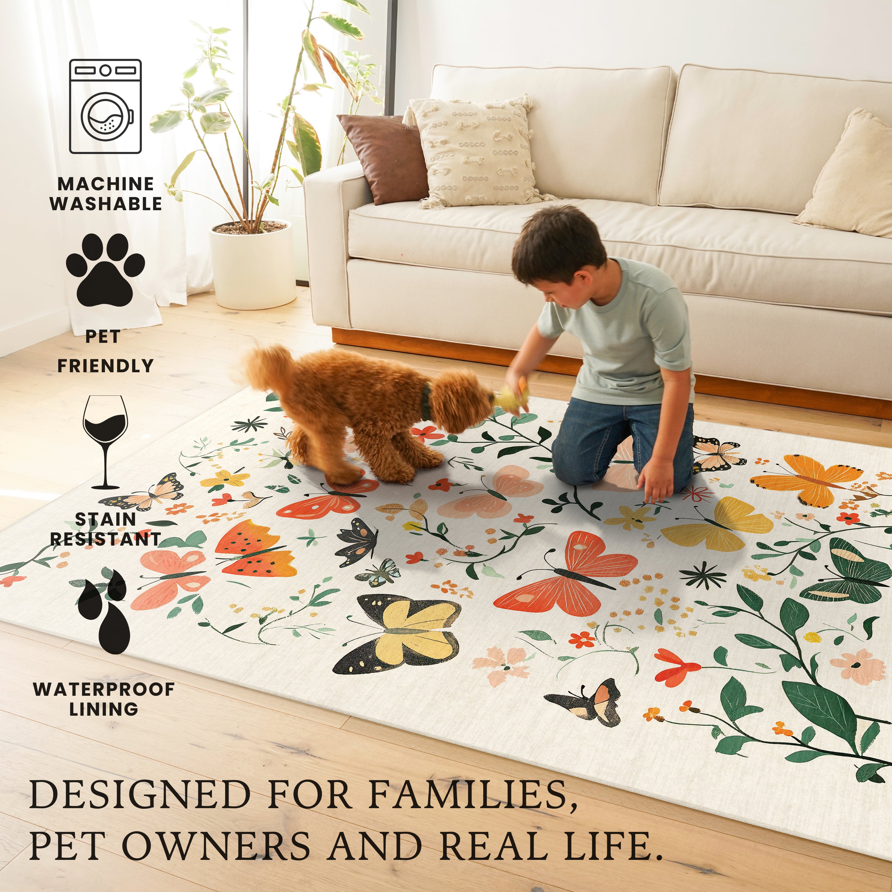 Bright Butterflies Machine Washable Rug