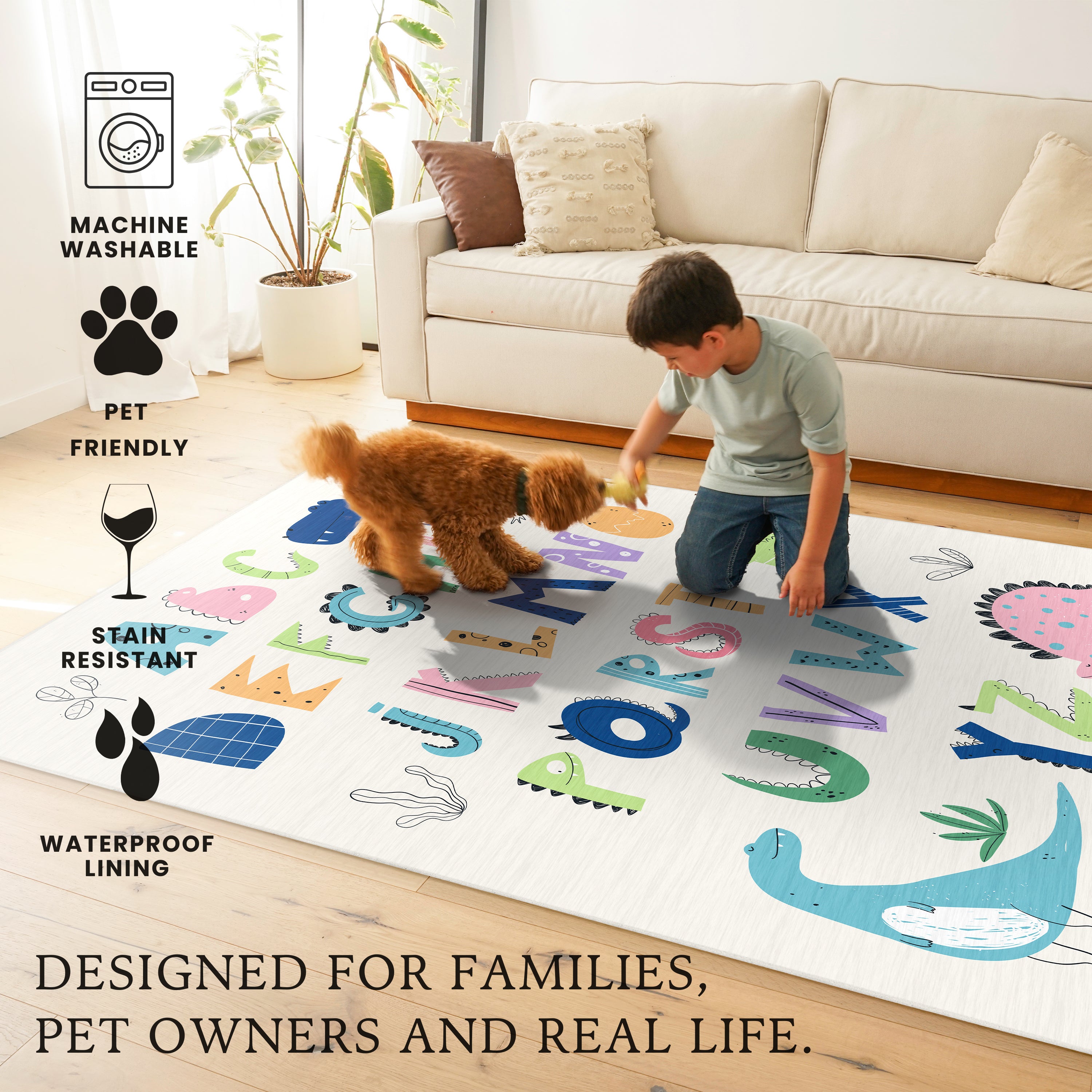 Dinosaur ABCs Machine Washable Rug