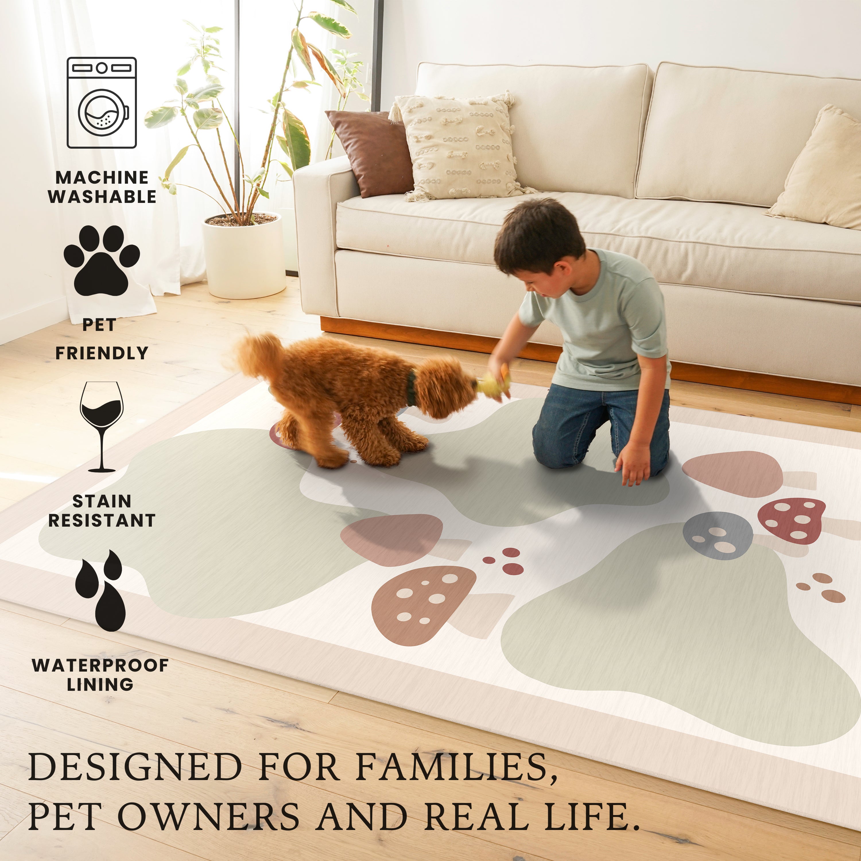 Mushy Mushrooms Machine Washable Rug