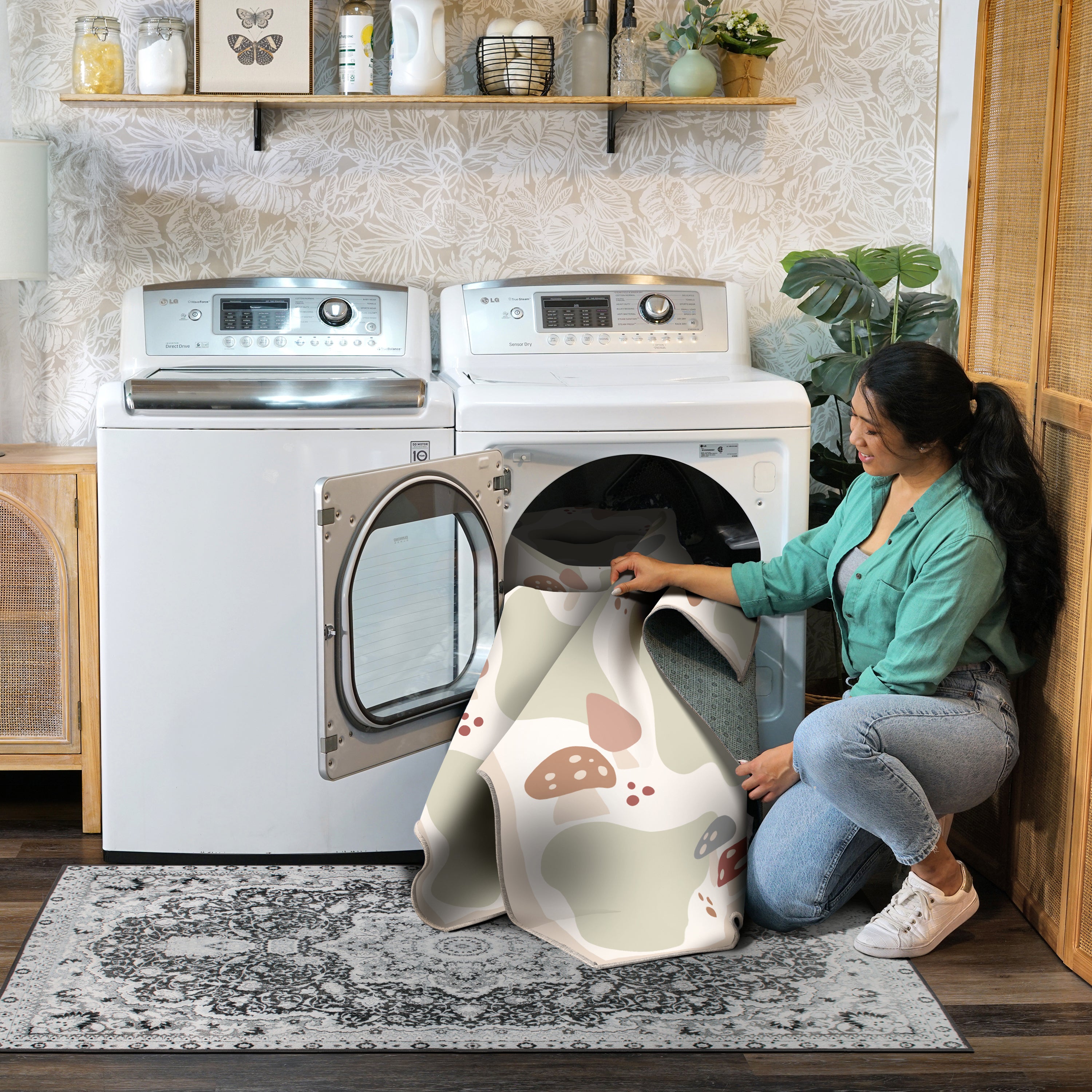 Mushy Mushrooms Machine Washable Rug