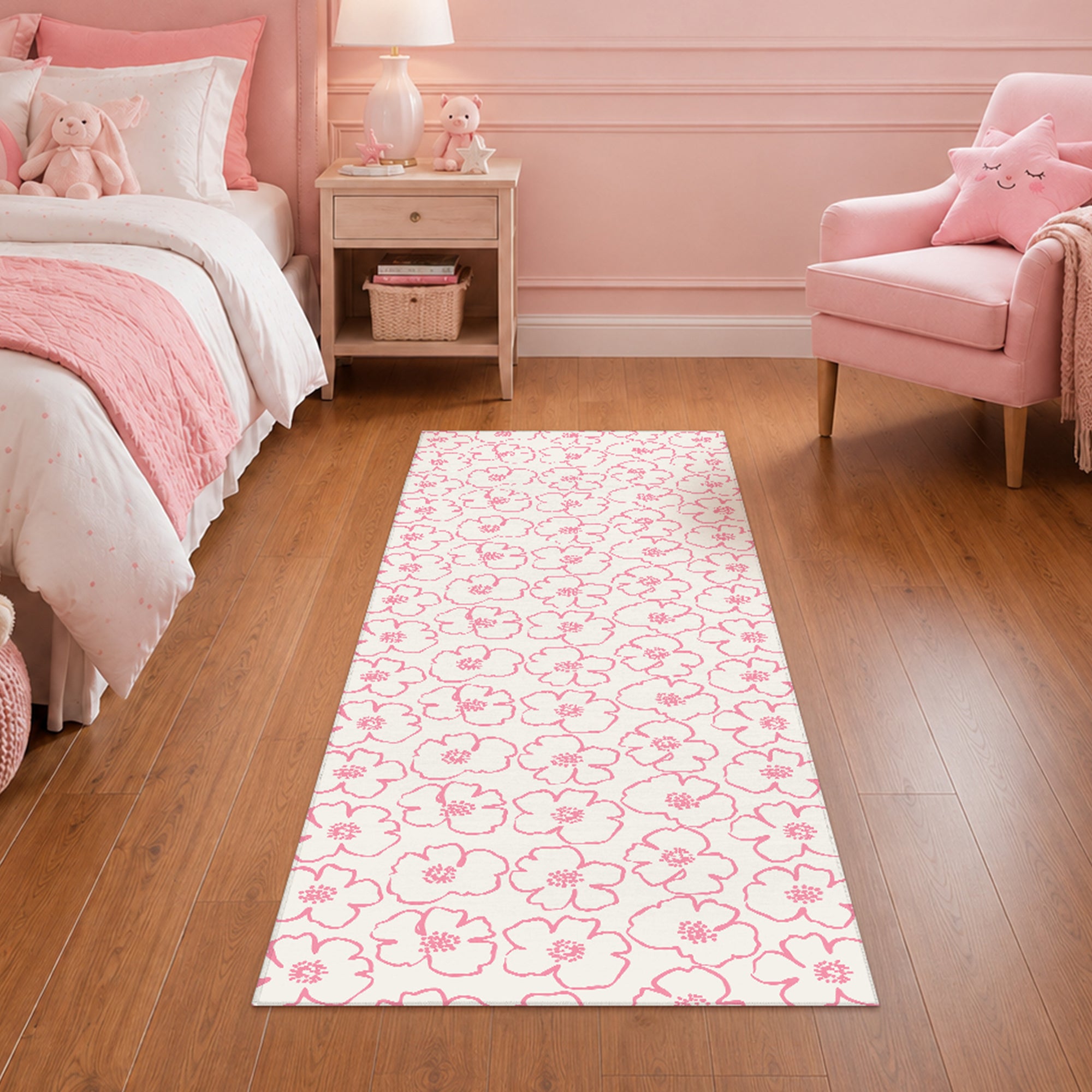 Chloe Floral Pattern Machine Washable Rug