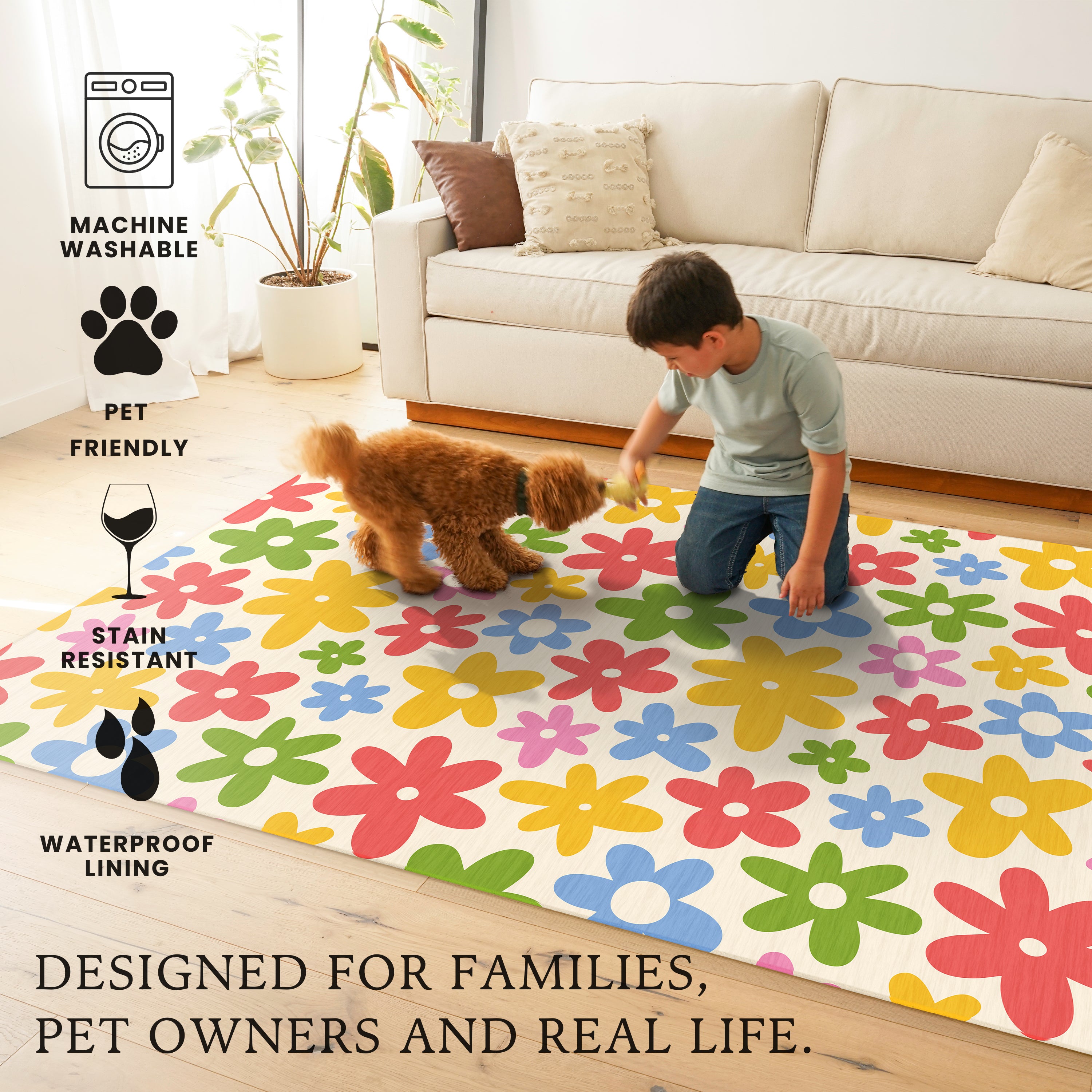 Kayla Fun Floral Machine Washable Rug
