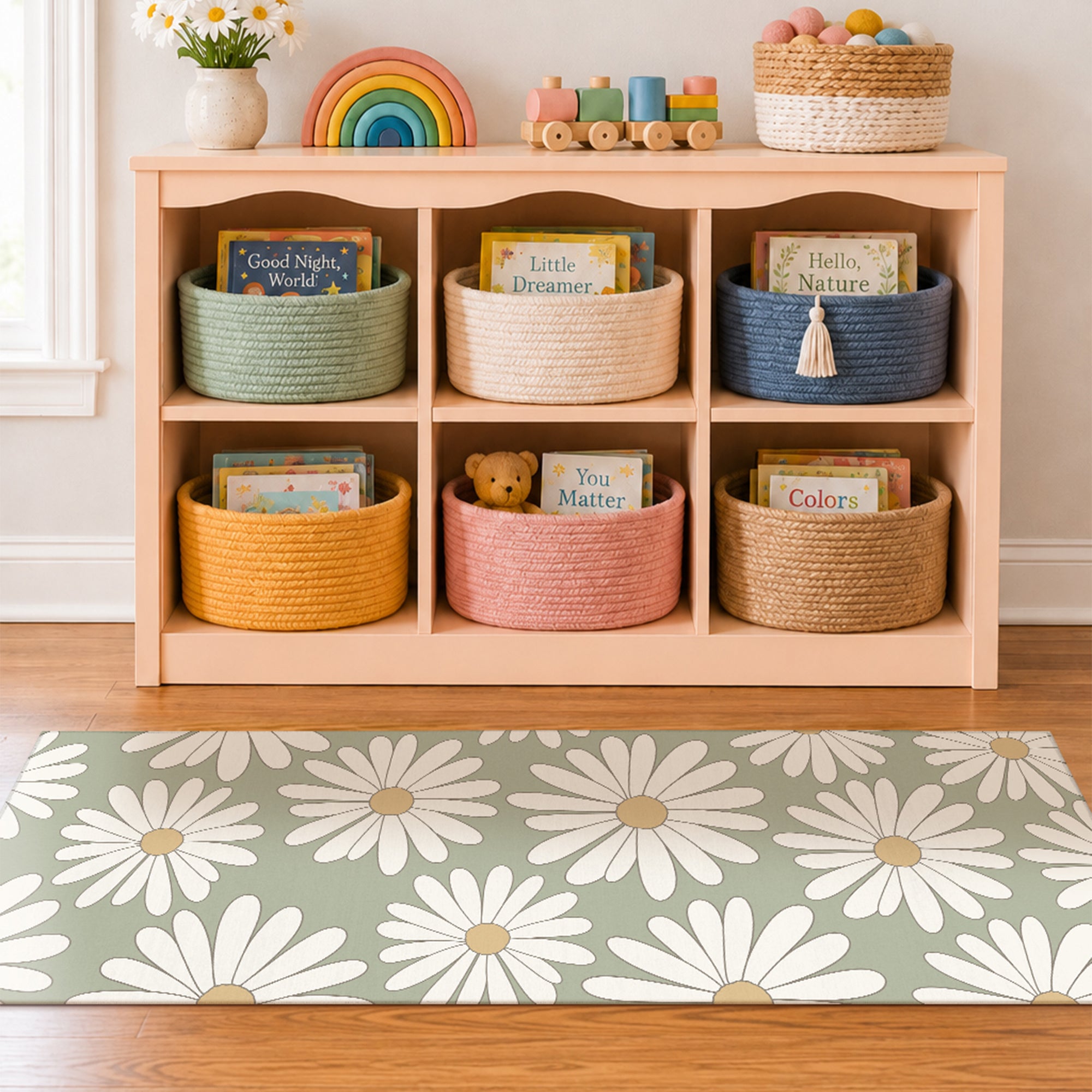 Ayla Daisies Machine Washable Rug