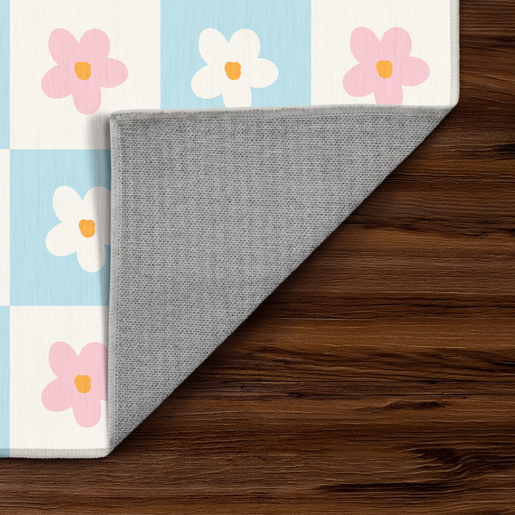 Checkered Daisies Machine Washable Rug