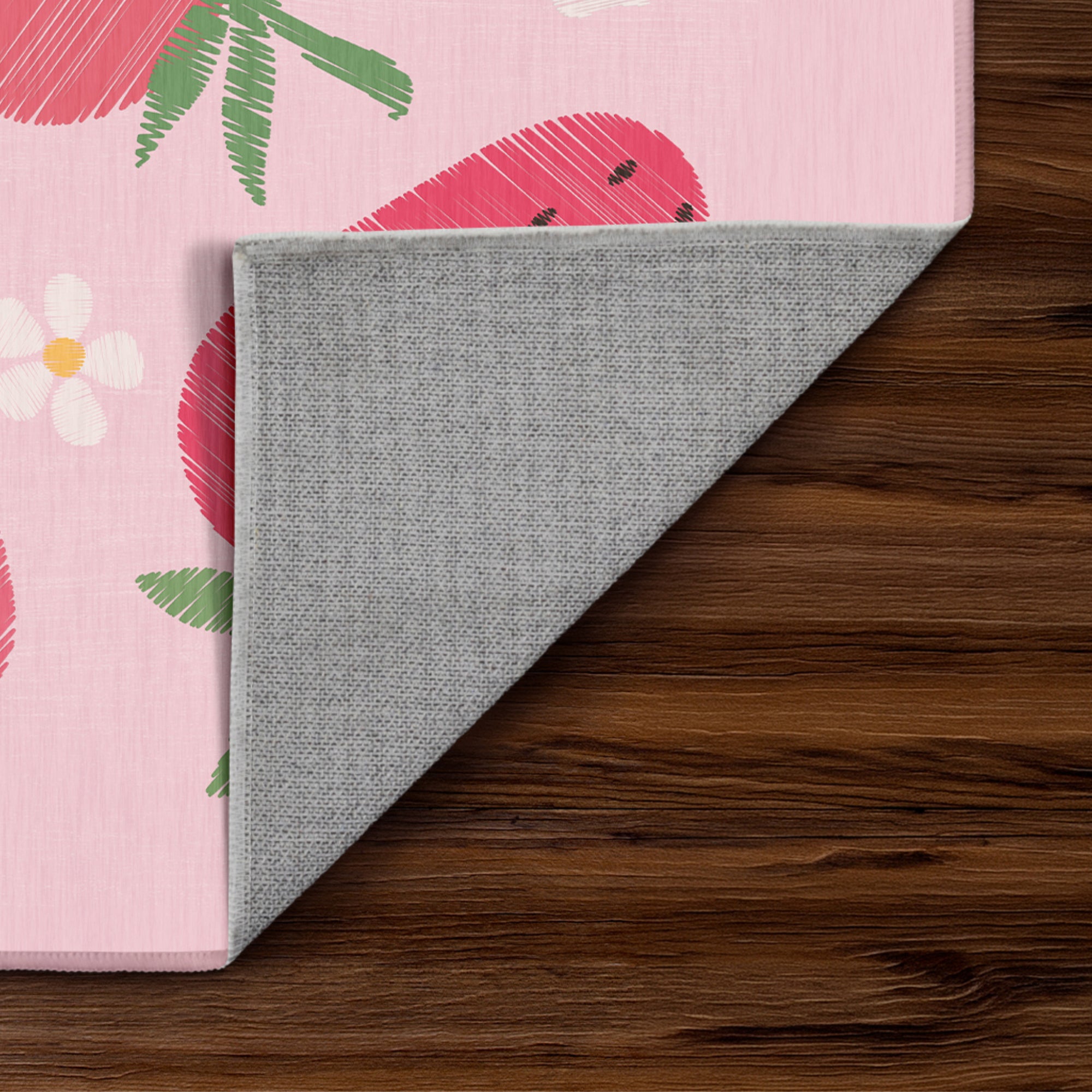 Strawberries and Daisies Machine Washable Rug