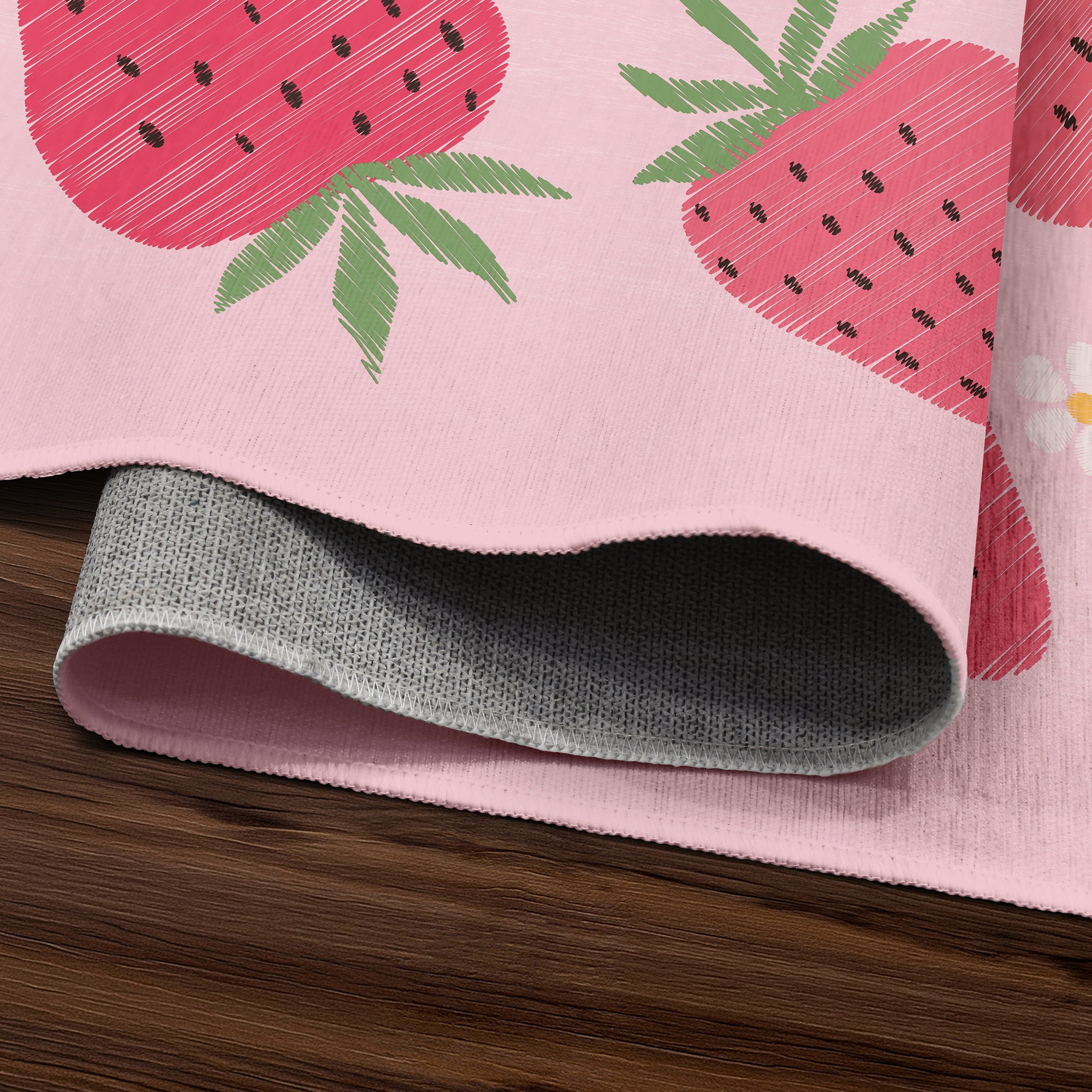 Strawberries and Daisies Machine Washable Rug