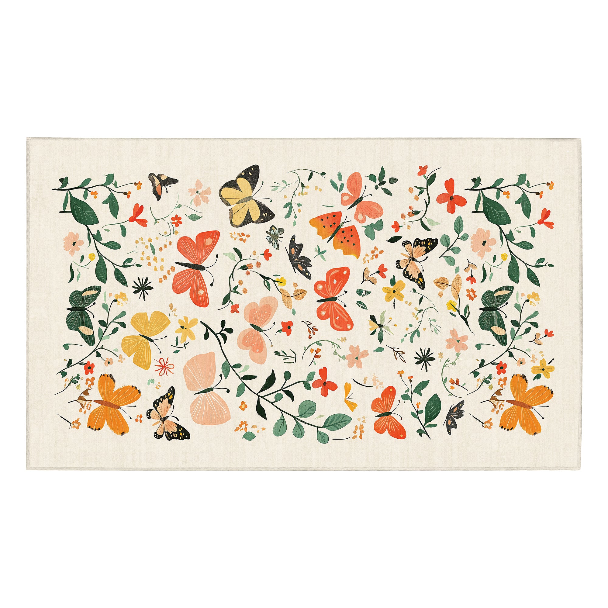 Bright Butterflies Machine Washable Rug