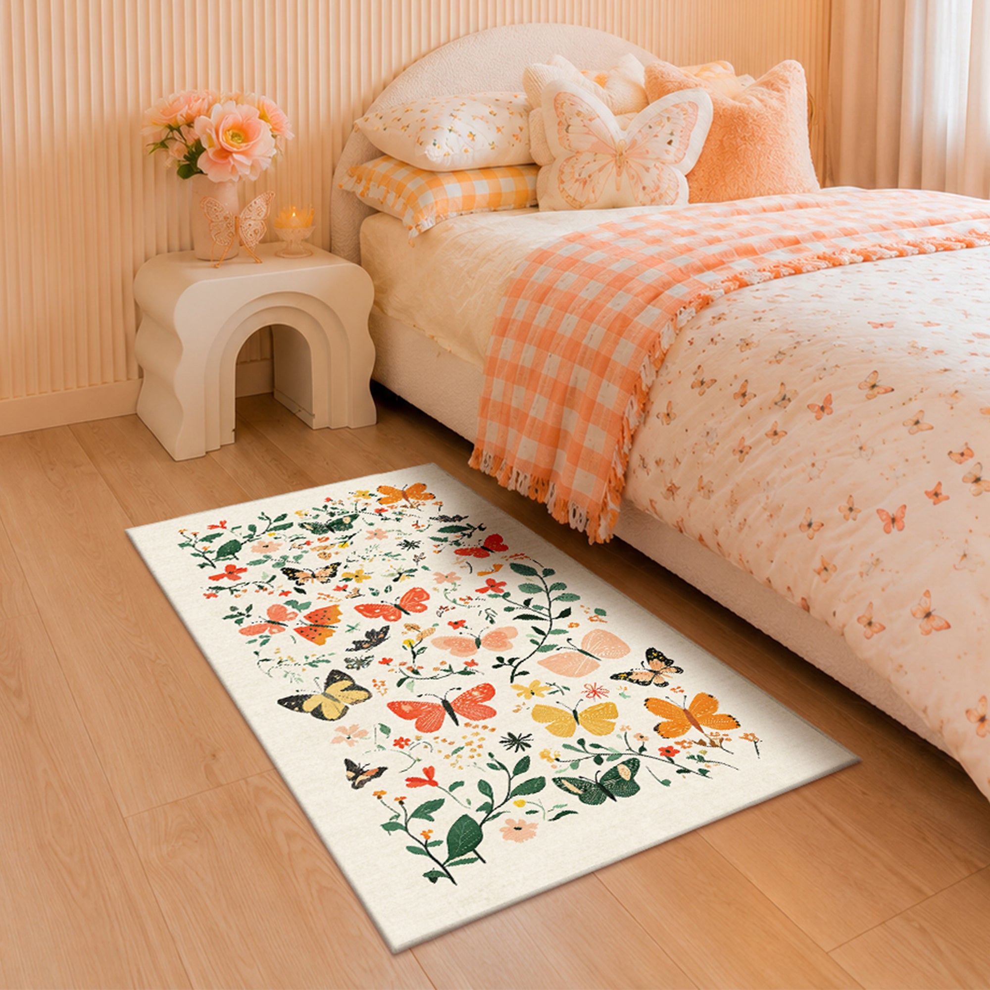 Bright Butterflies Machine Washable Rug