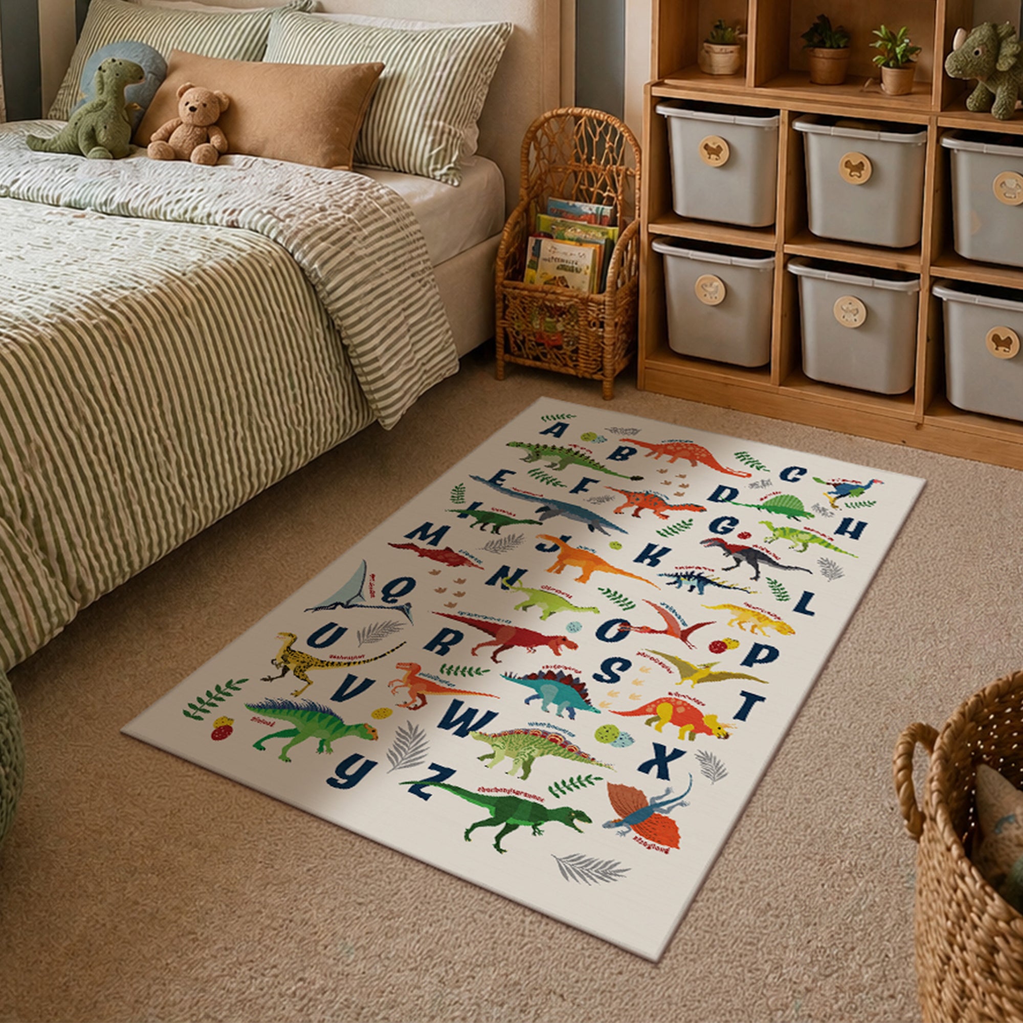 Dinosaurs Alphabet Machine Washable Rug