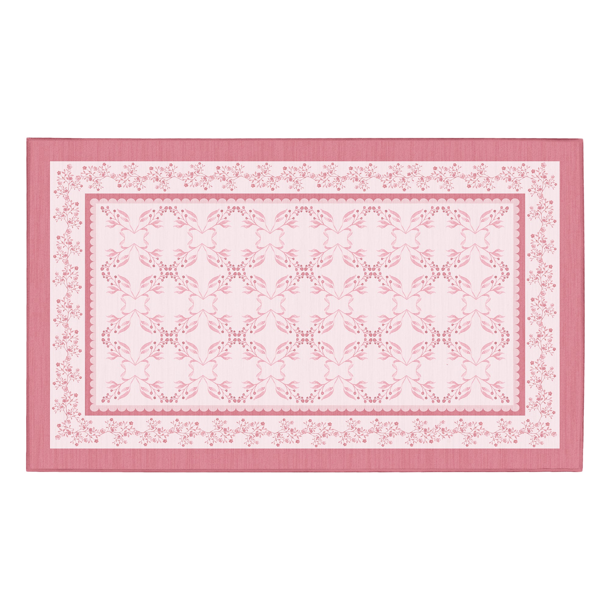 Ellee Bordered Pink Machine Washable Rug