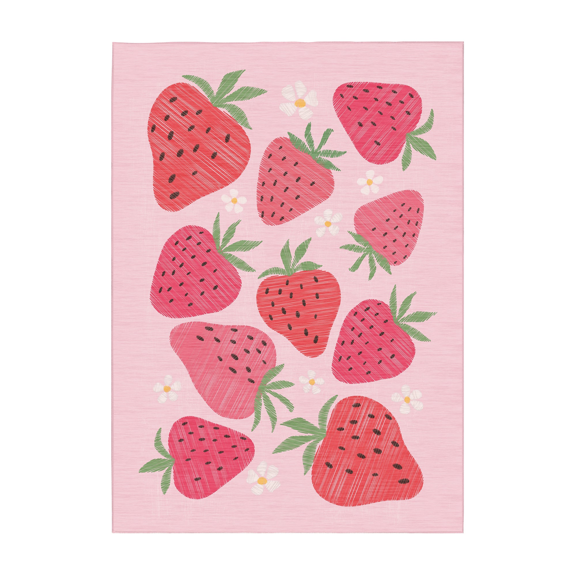 Strawberries and Daisies Machine Washable Rug