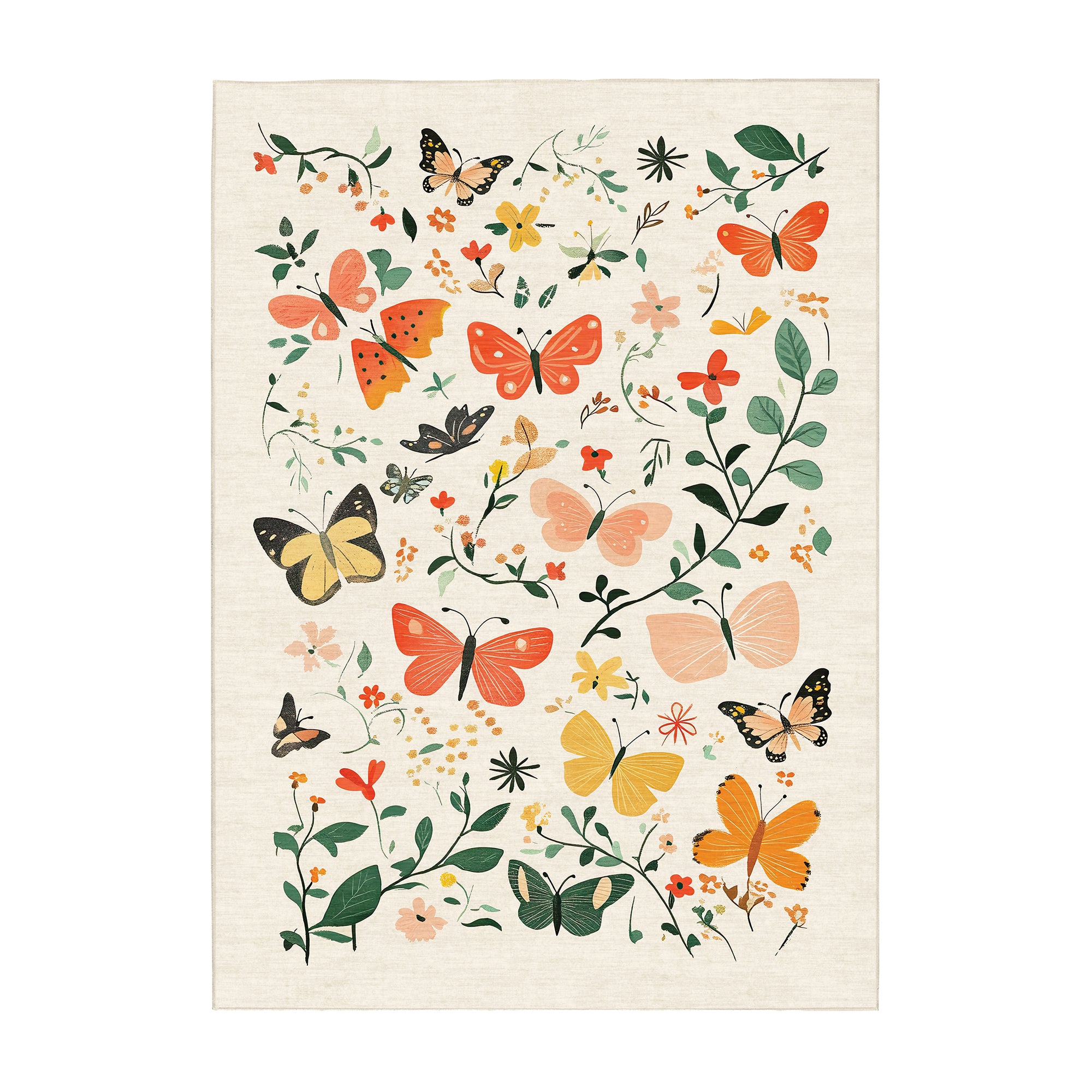 Bright Butterflies Machine Washable Rug