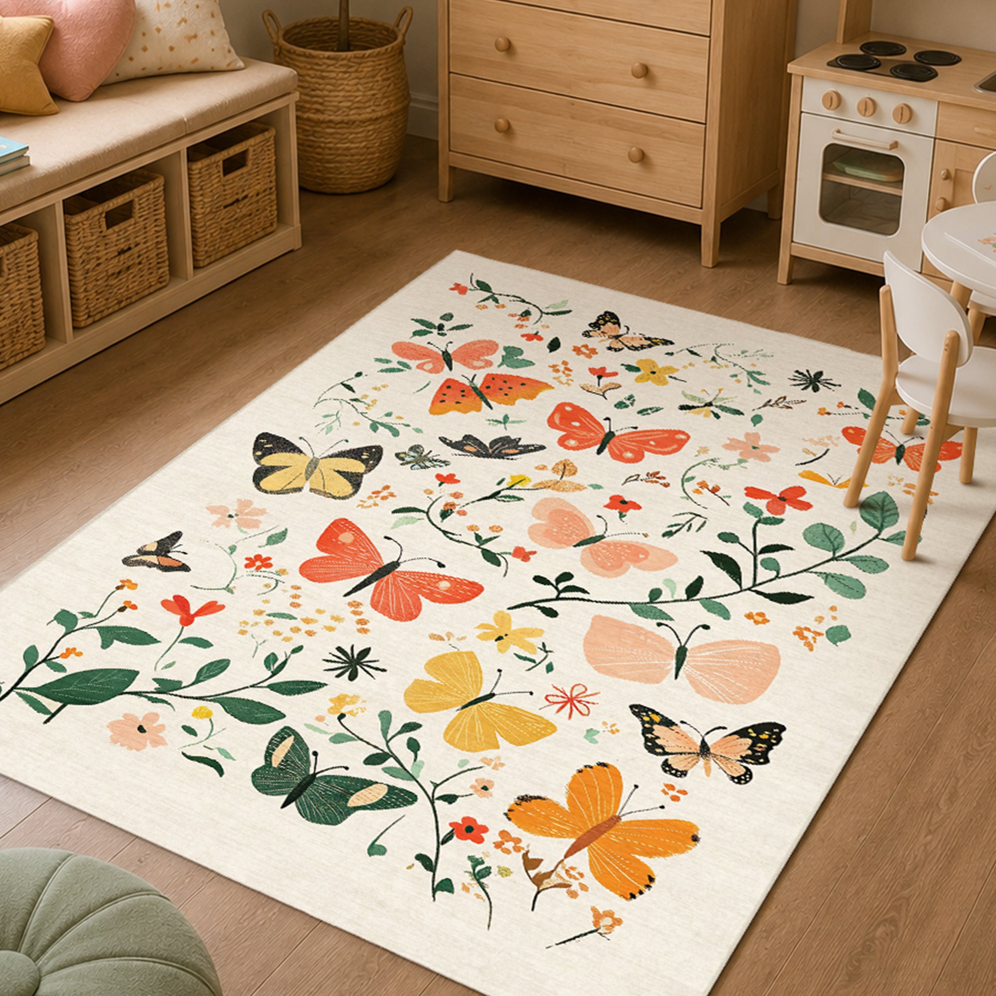 Bright Butterflies Machine Washable Rug