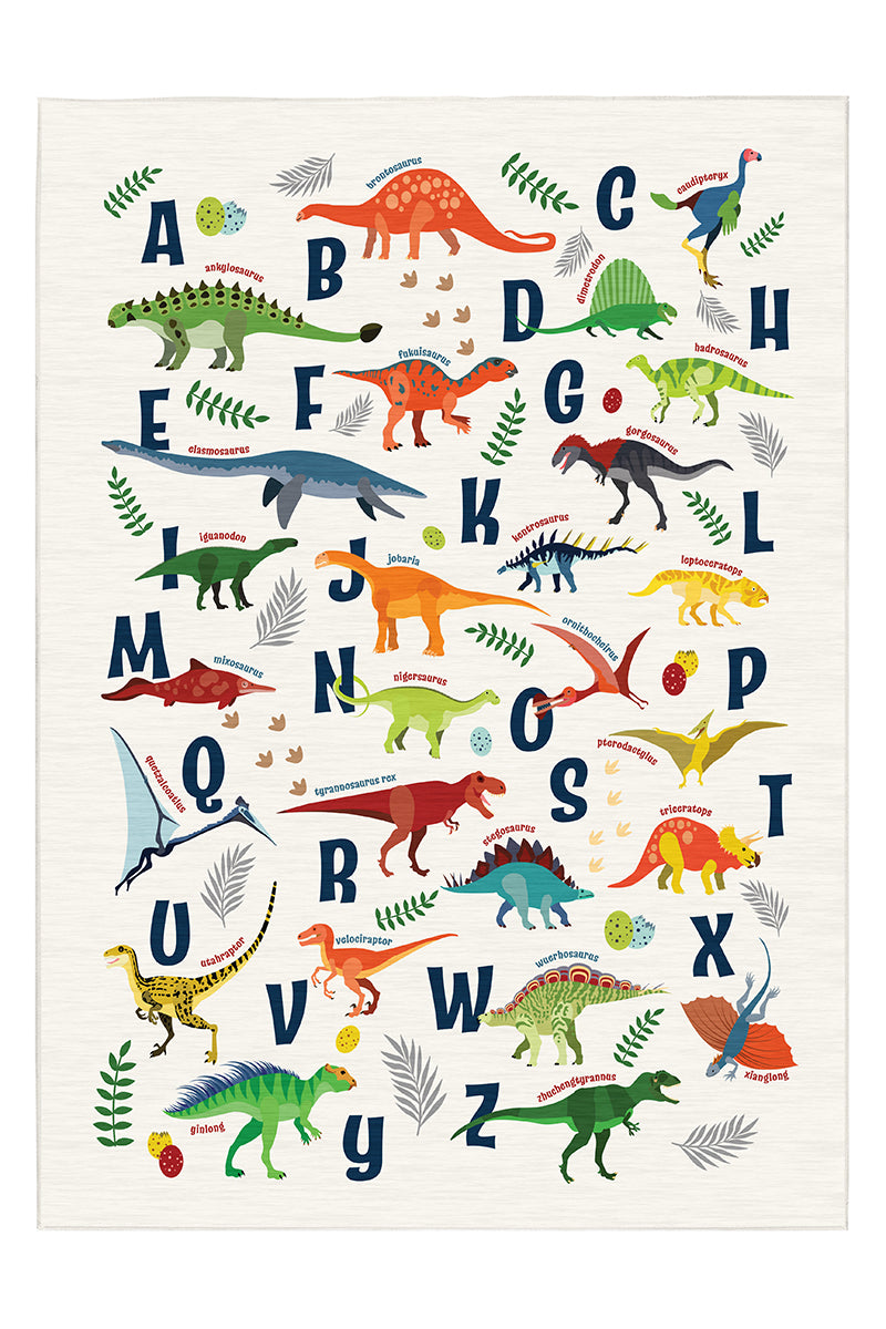 Dinosaurs Alphabet Machine Washable Rug