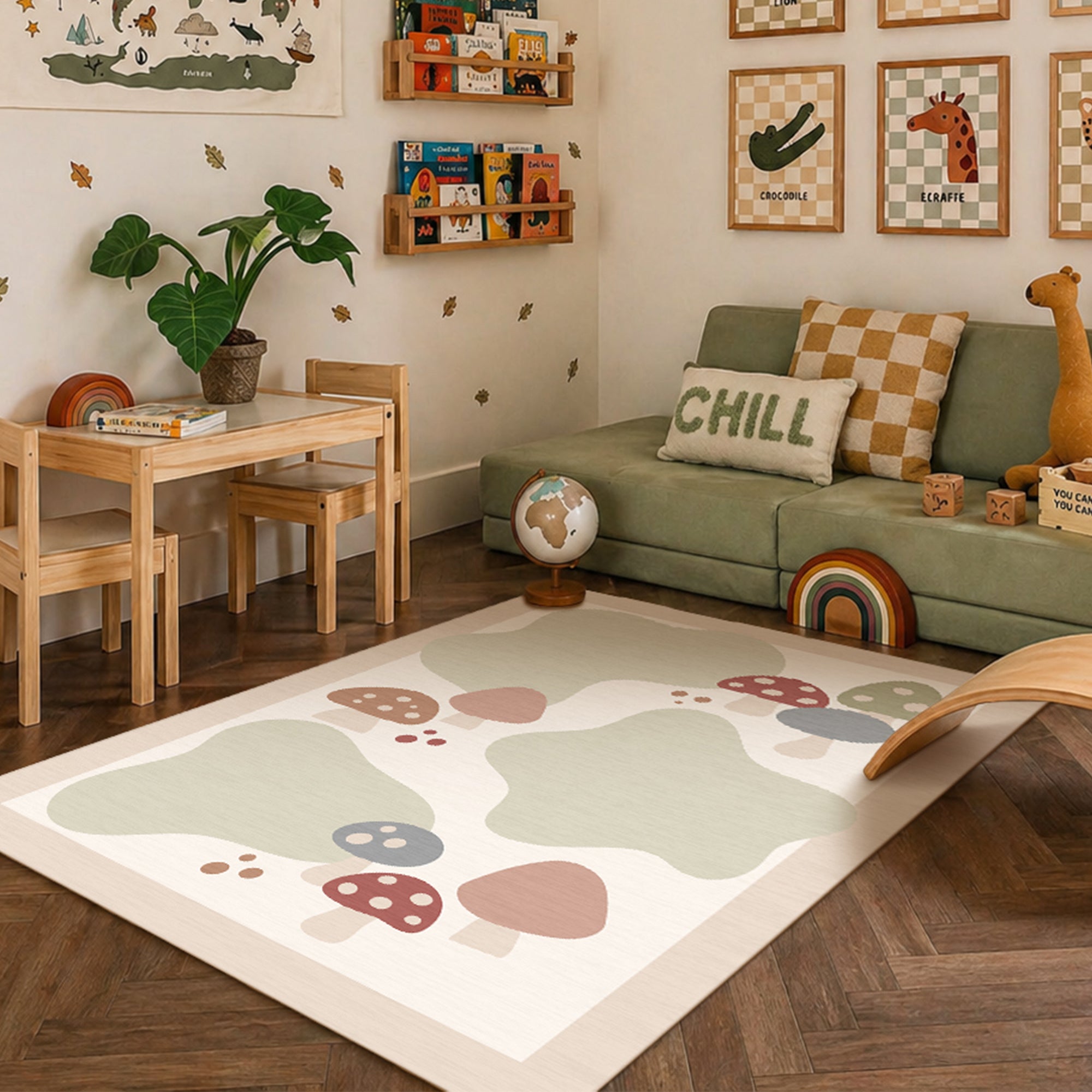 Mushy Mushrooms Machine Washable Rug
