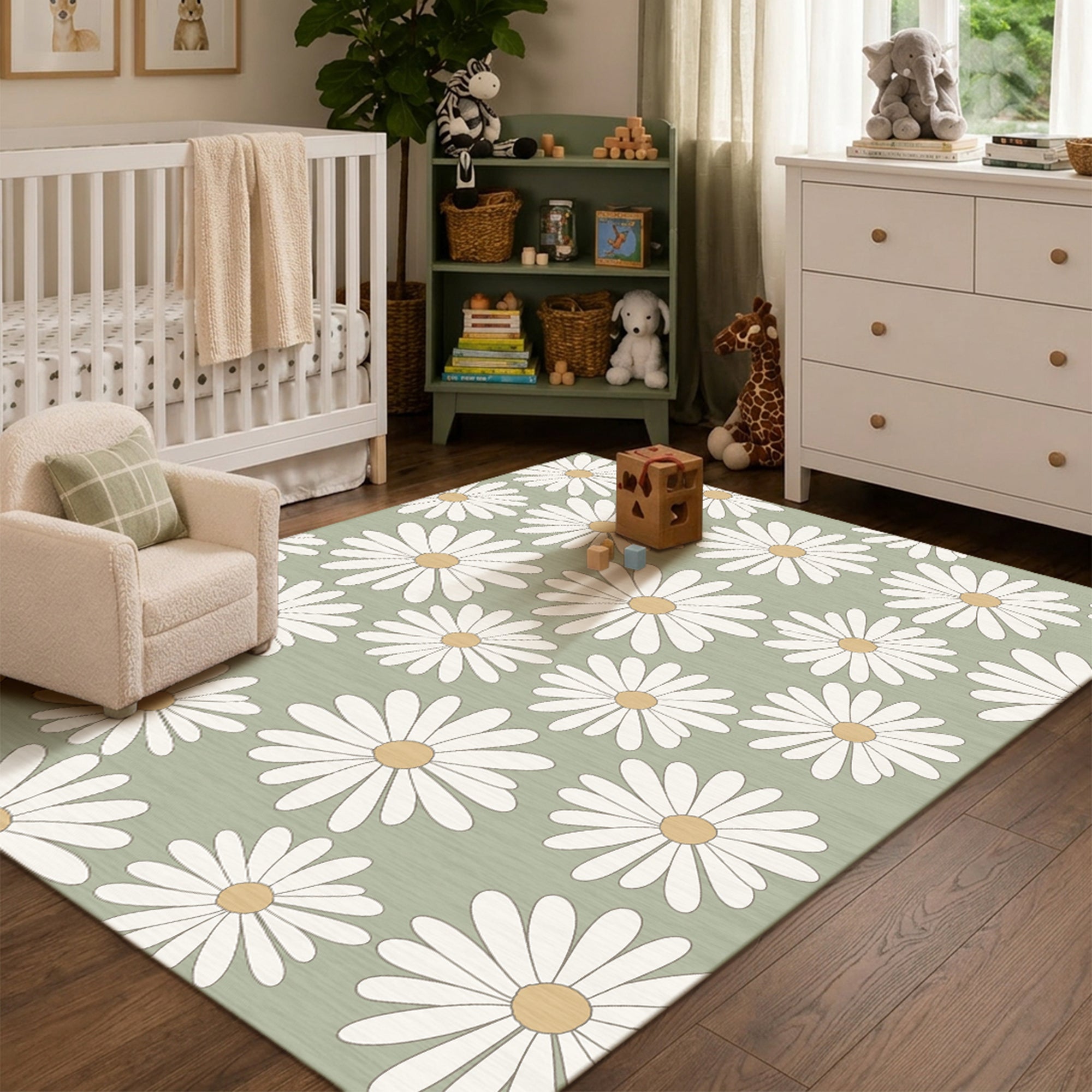 Ayla Daisies Machine Washable Rug