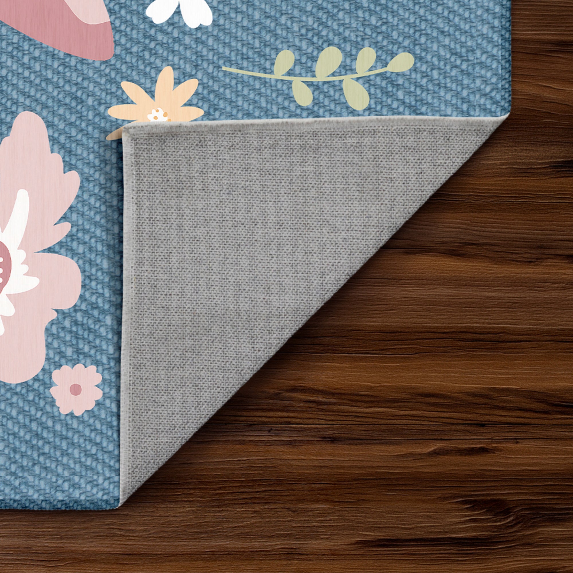butterflies flowers denim  Machine Washable Rug