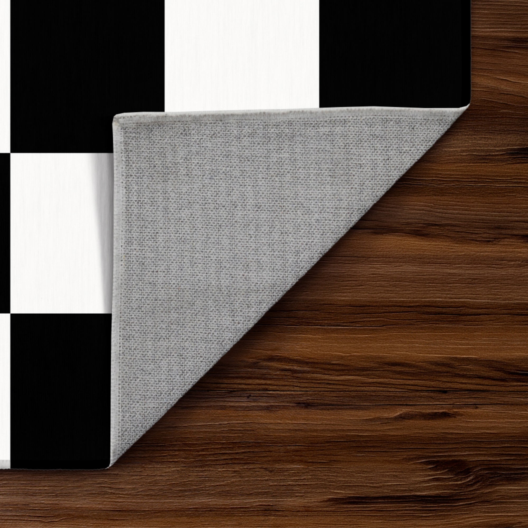 Checkered Black White Machine Washable Rug