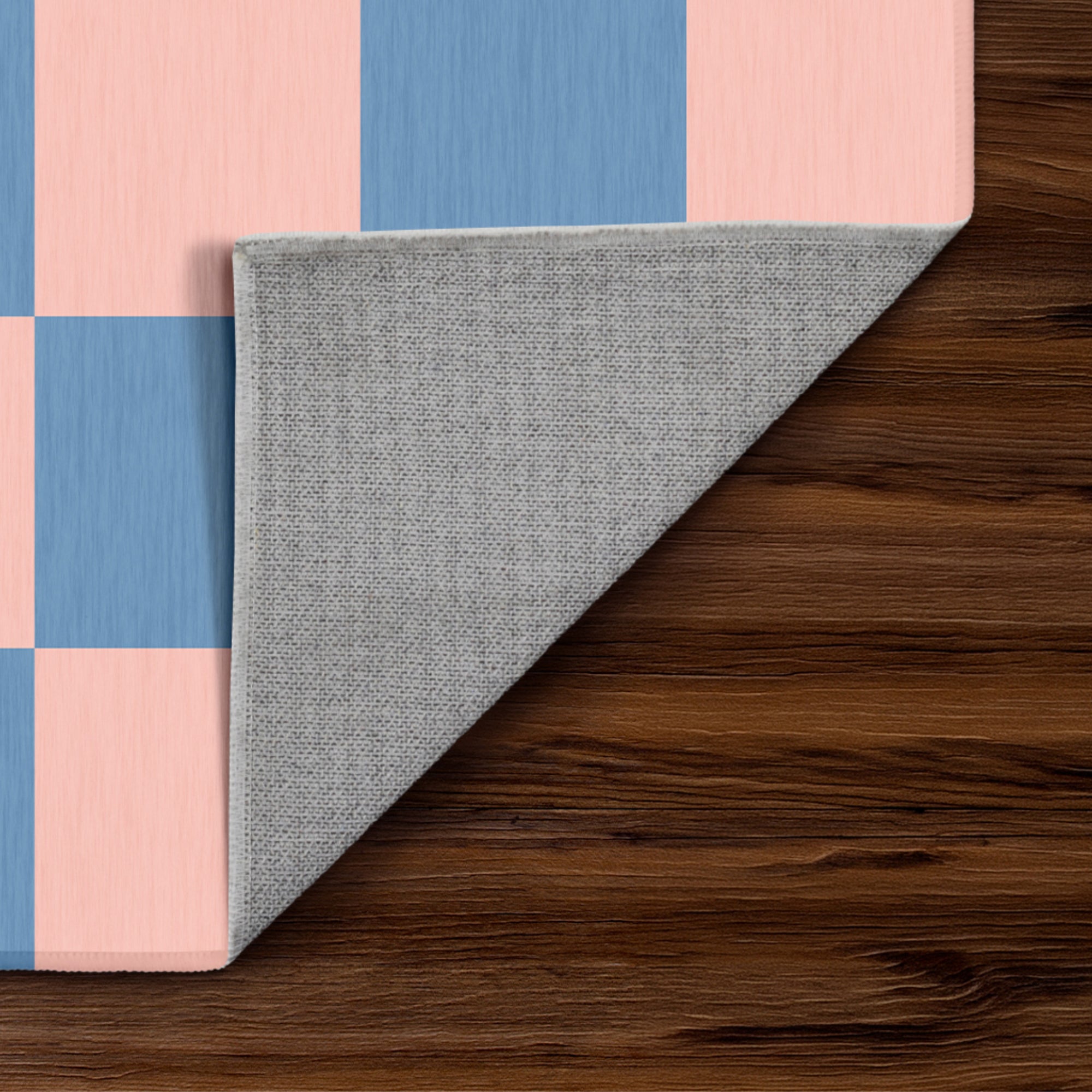 Checkered Blue Pink Machine Washable Rug