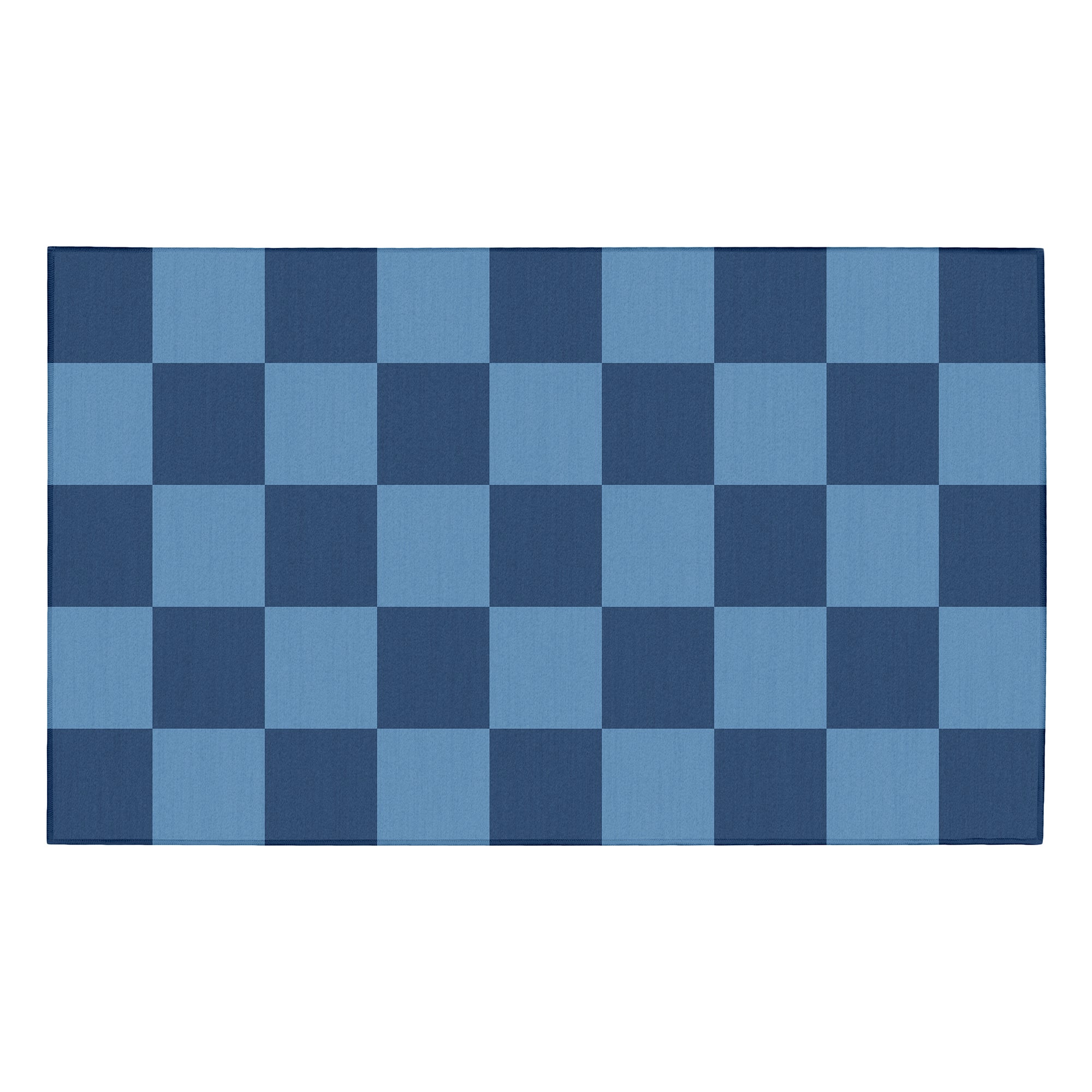 Checkered Blue Machine Washable Rug