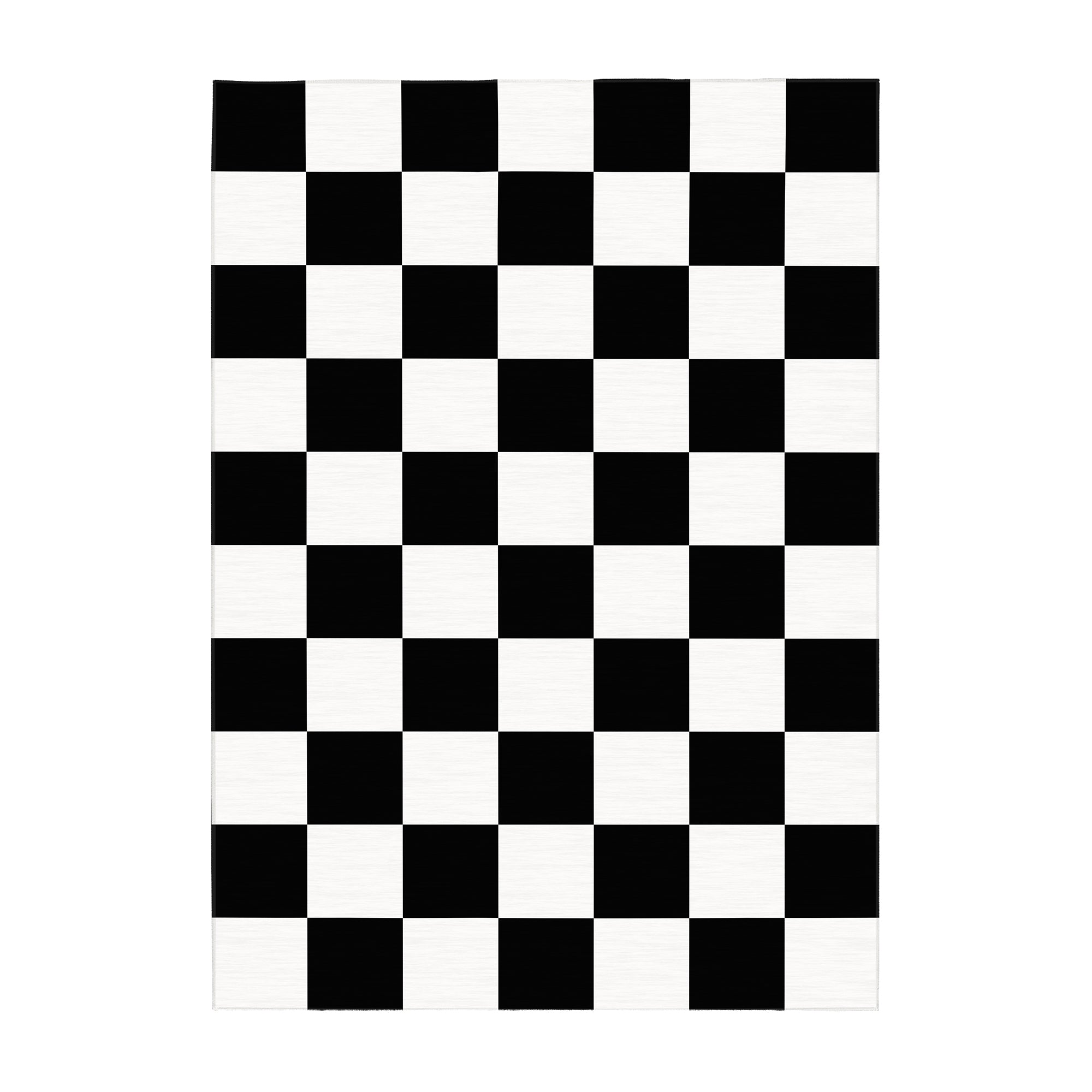 Checkered Black White Machine Washable Rug