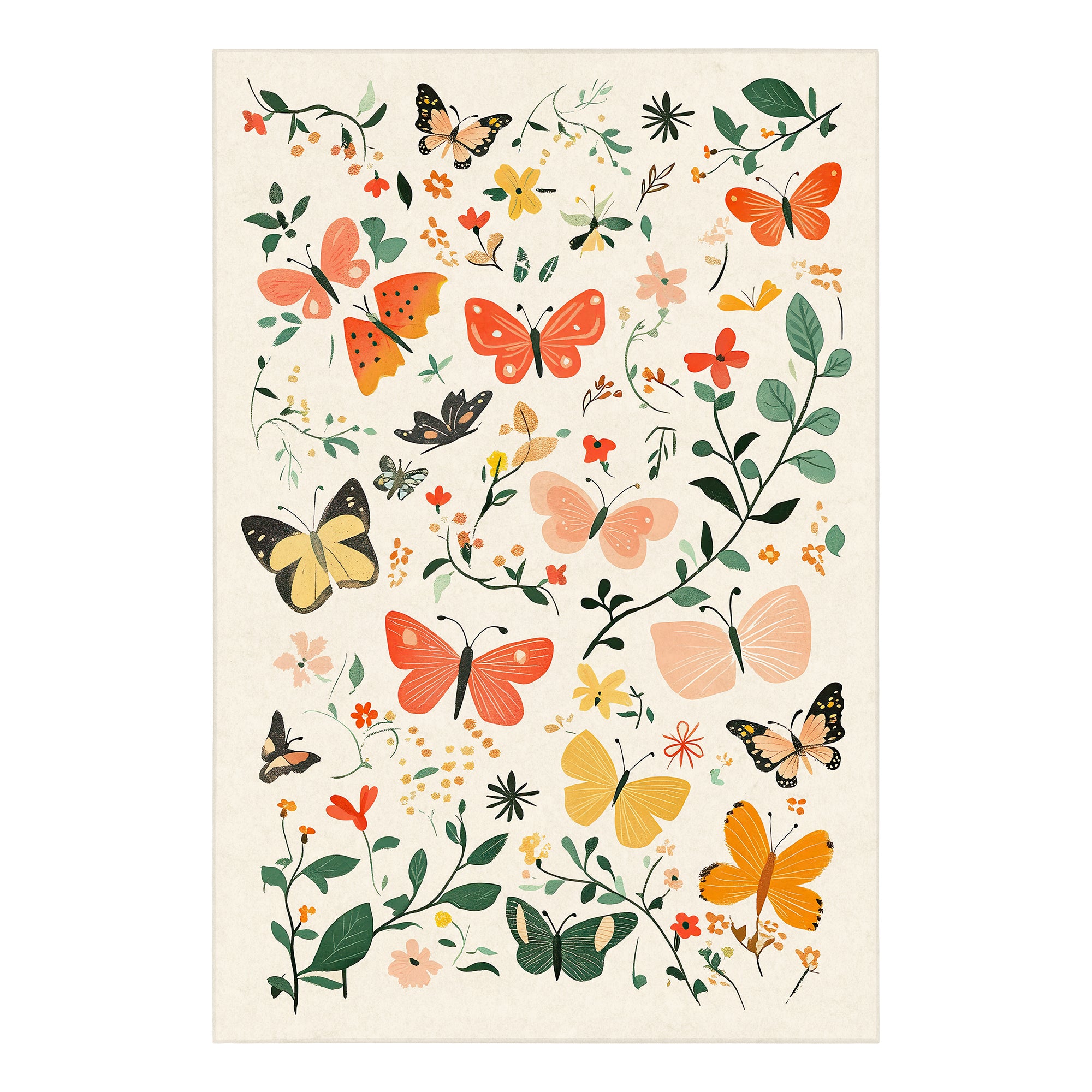 Bright Butterflies Machine Washable Rug
