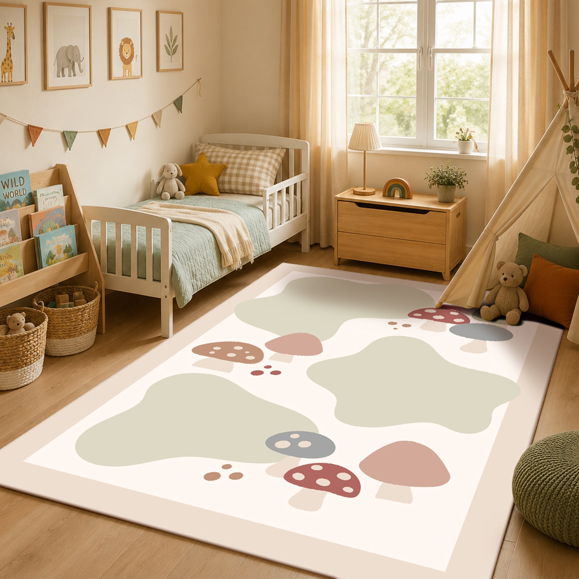 Mushy Mushrooms Machine Washable Rug