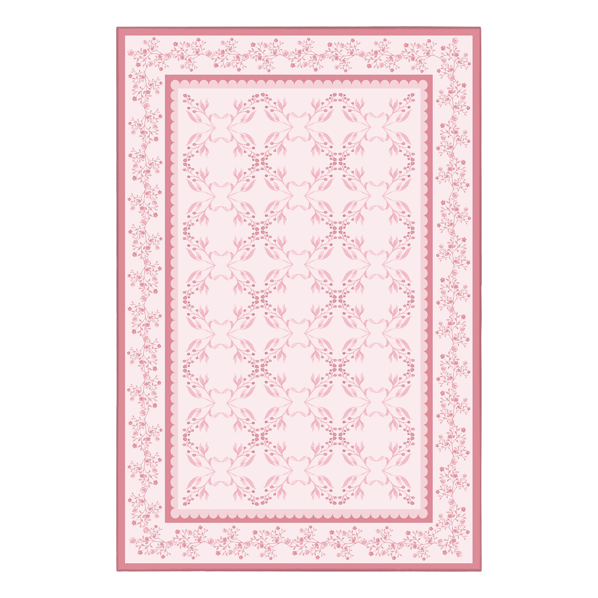 Ellee Bordered Pink Machine Washable Rug