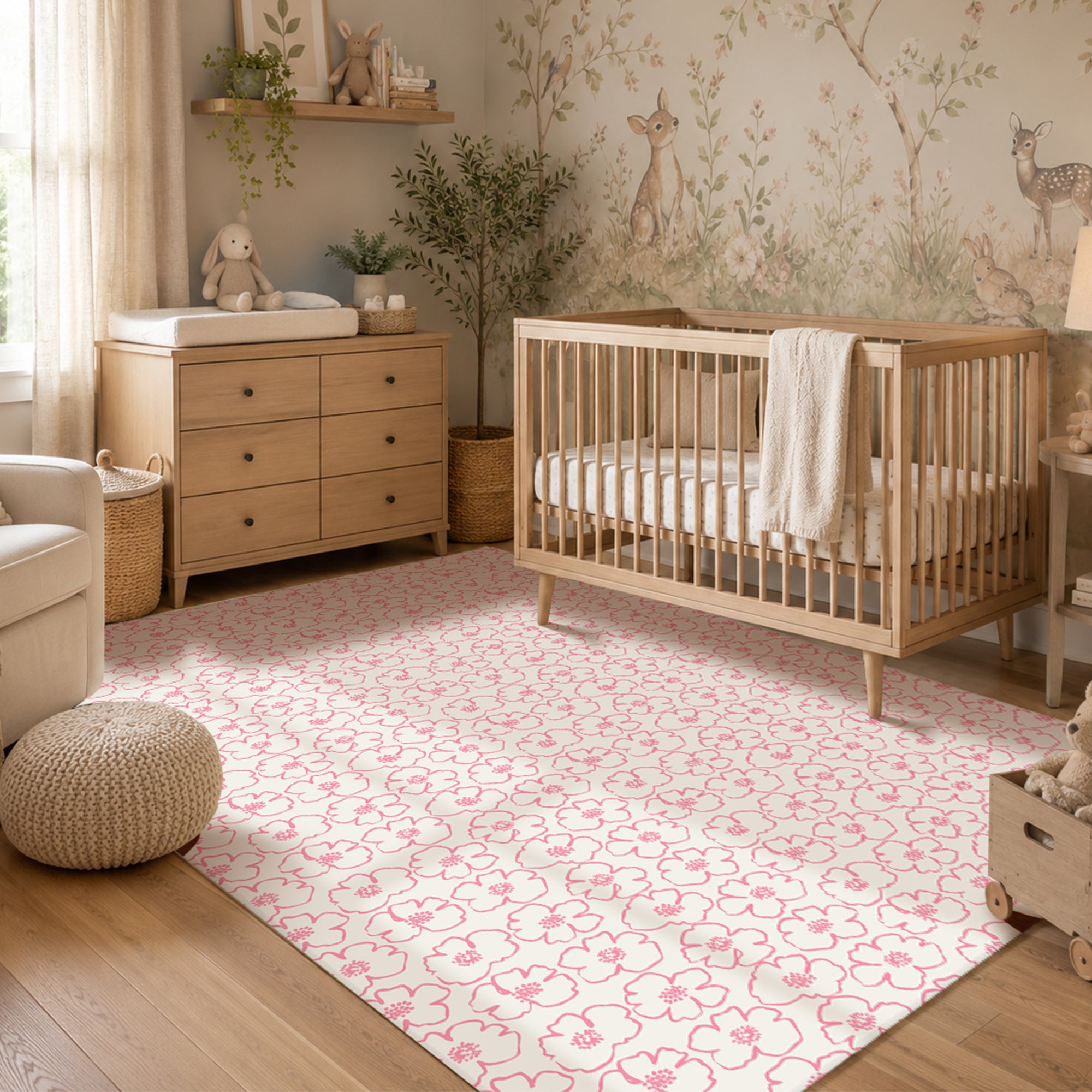 Chloe Floral Pattern Machine Washable Rug