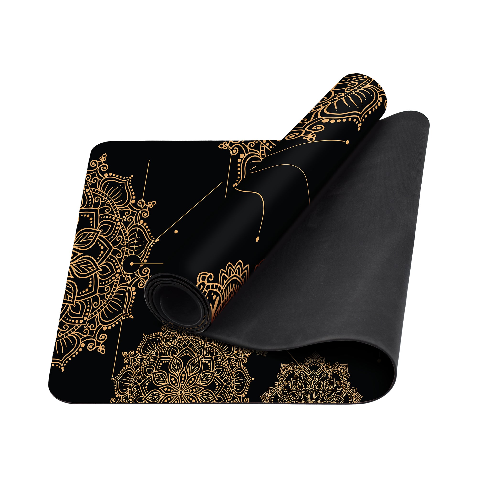 Mandala Alignment Black Gold 71x27 Anti-Fatigue Washable Yoga Mat