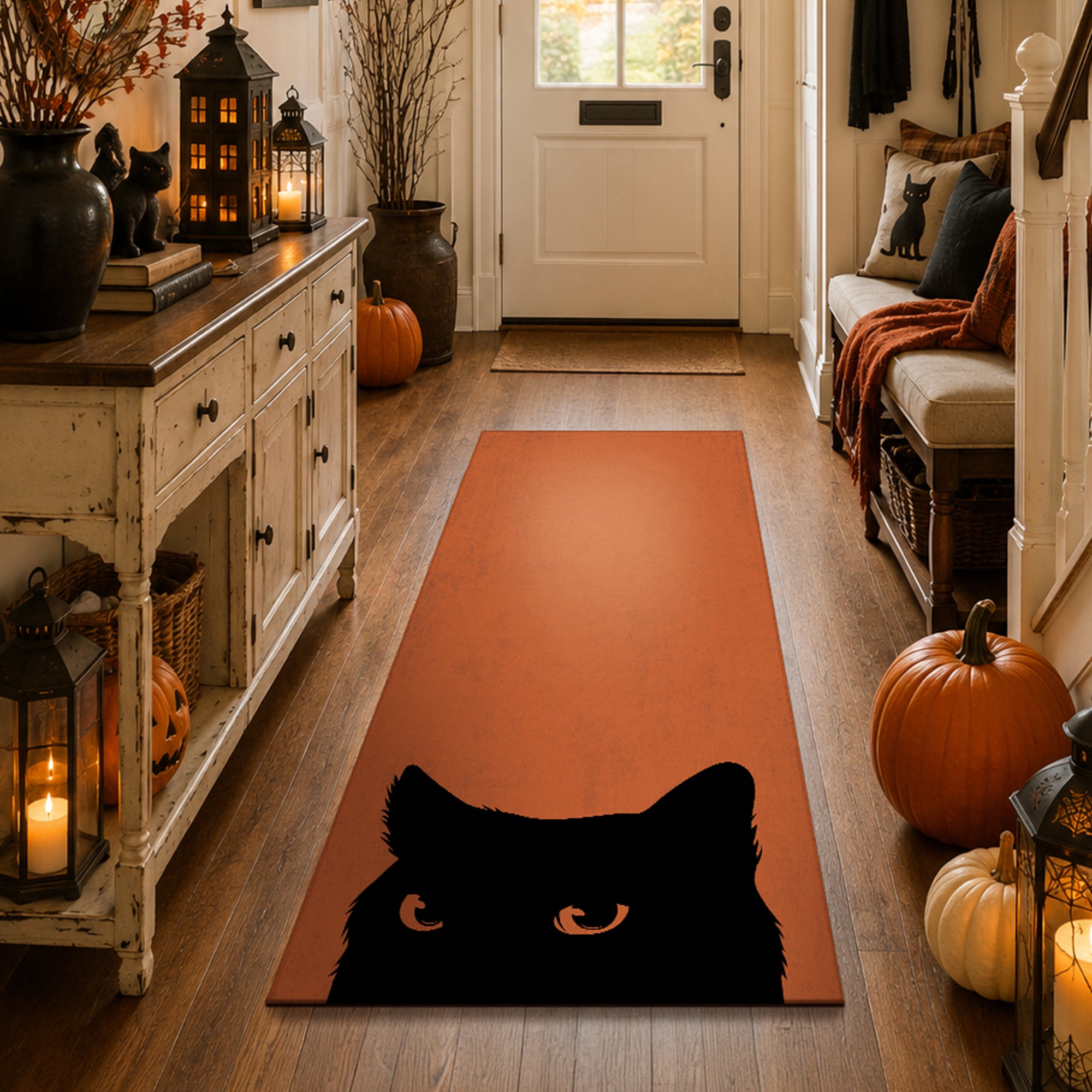 Black Cat Halloween Machine Washable Rug
