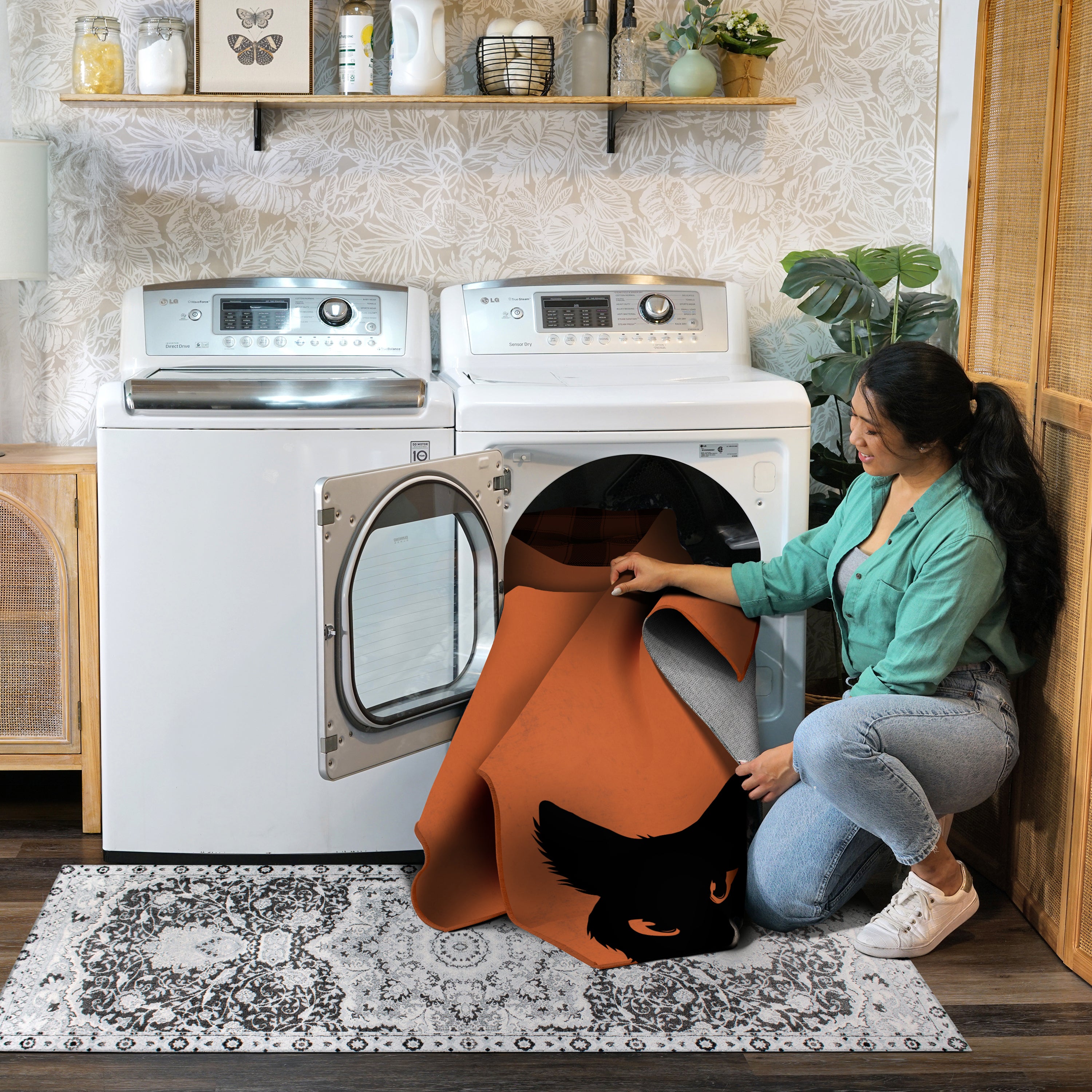 Black Cat Halloween Machine Washable Rug