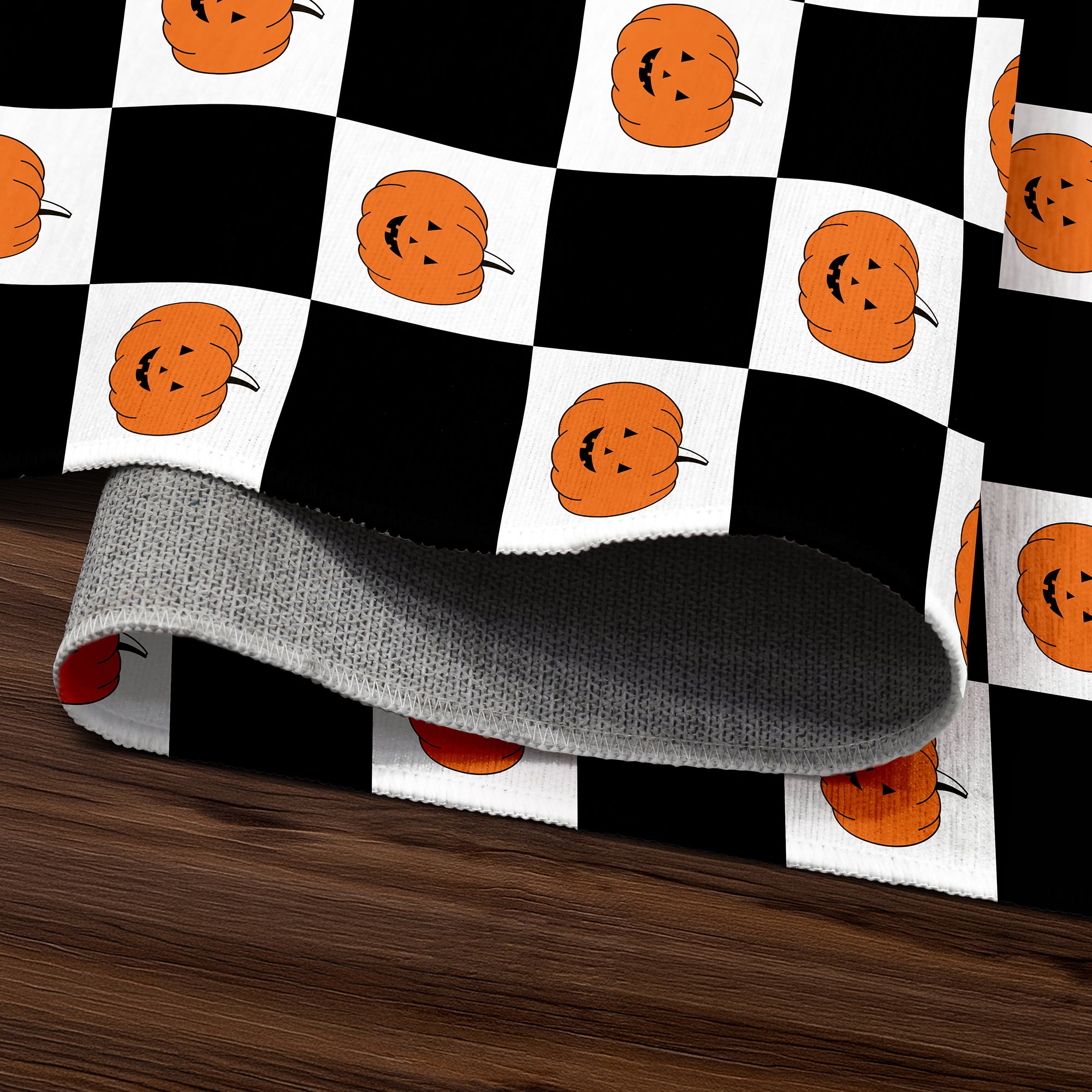 Checkered Pumpkins Halloween Machine Washable Rug