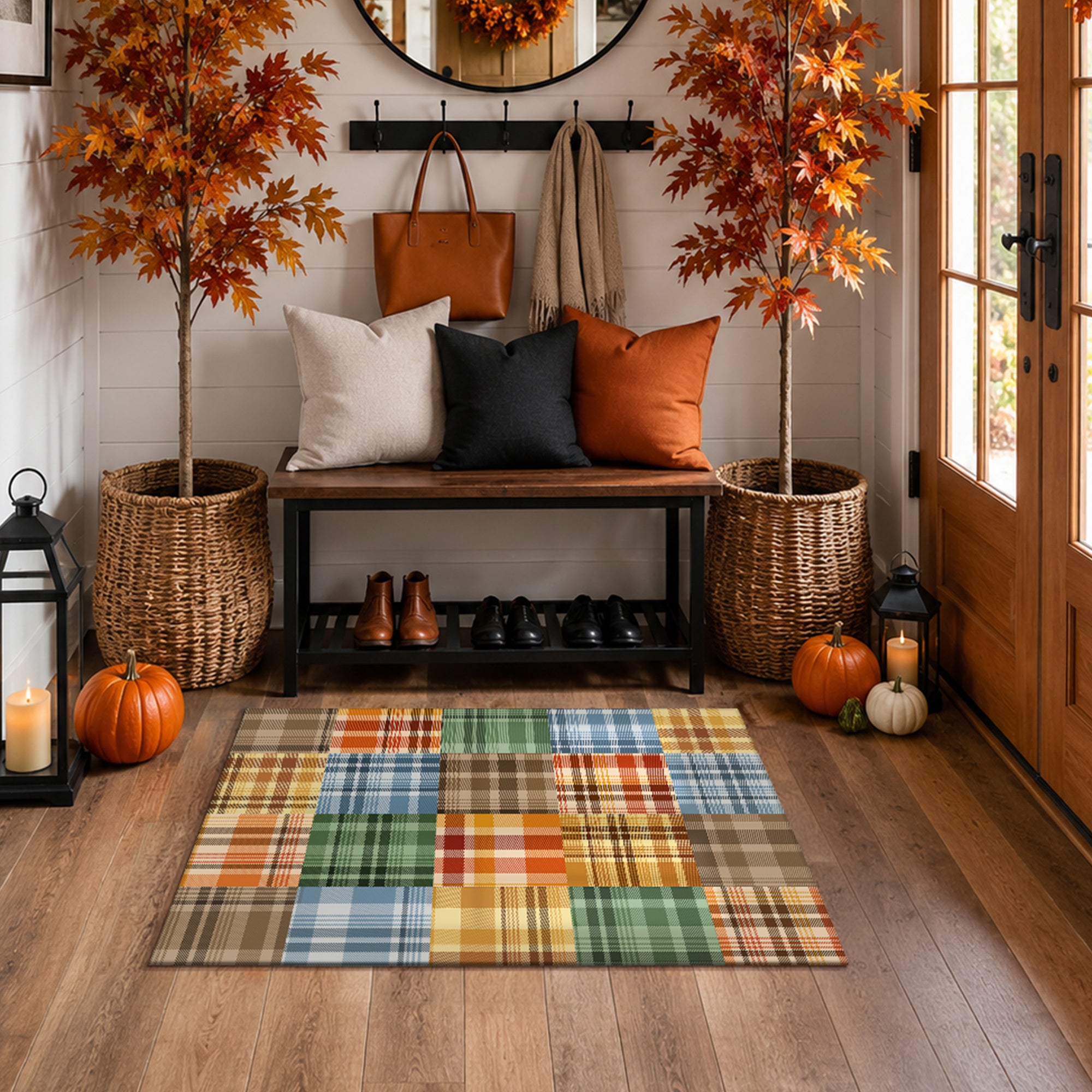 Plaid Patchwork Machine Washable Rug