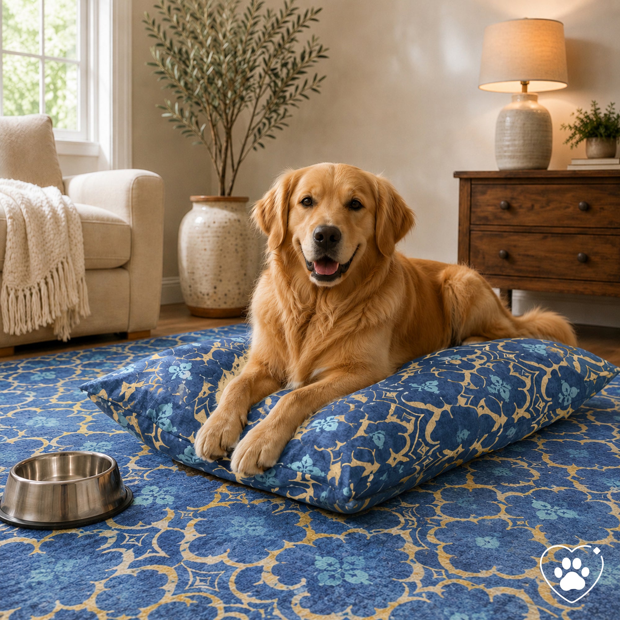 Leilani Damask Blue Doggy Bed Pillow Soft Washable Pet Bed