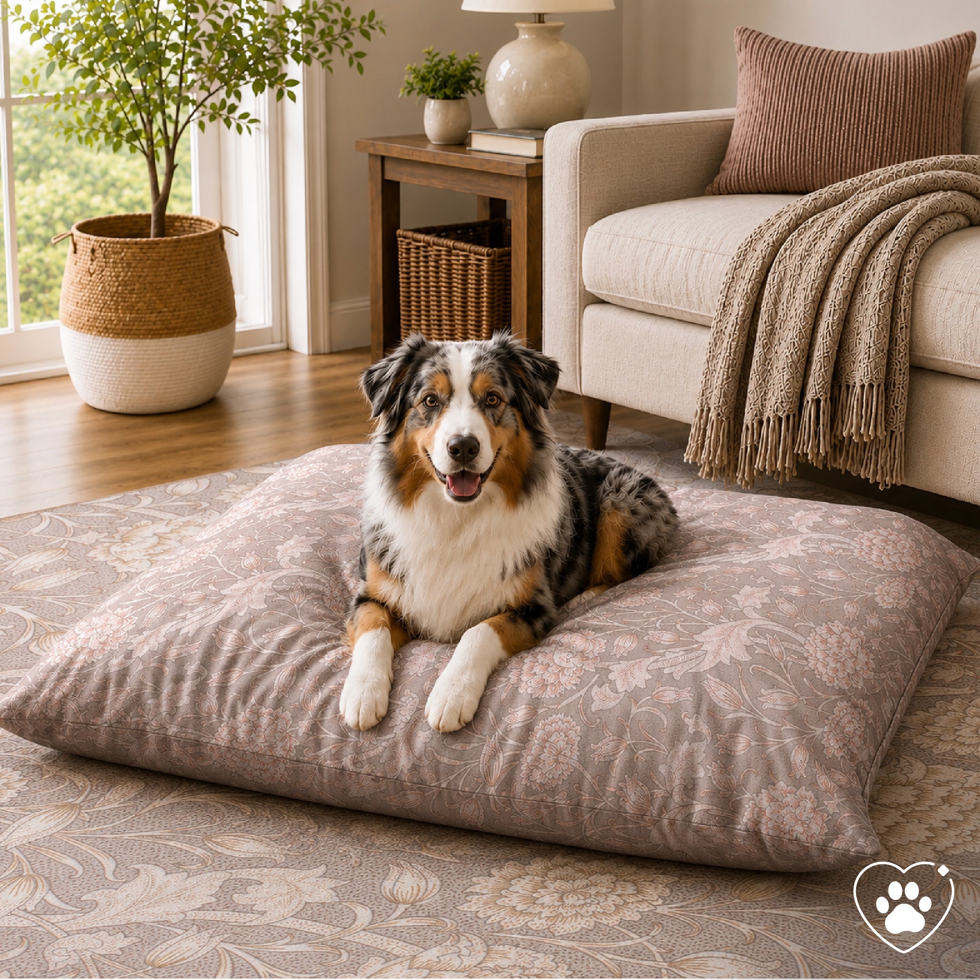 Kalini Floral Natural Doggy Bed Pillow Washable Pet Bed