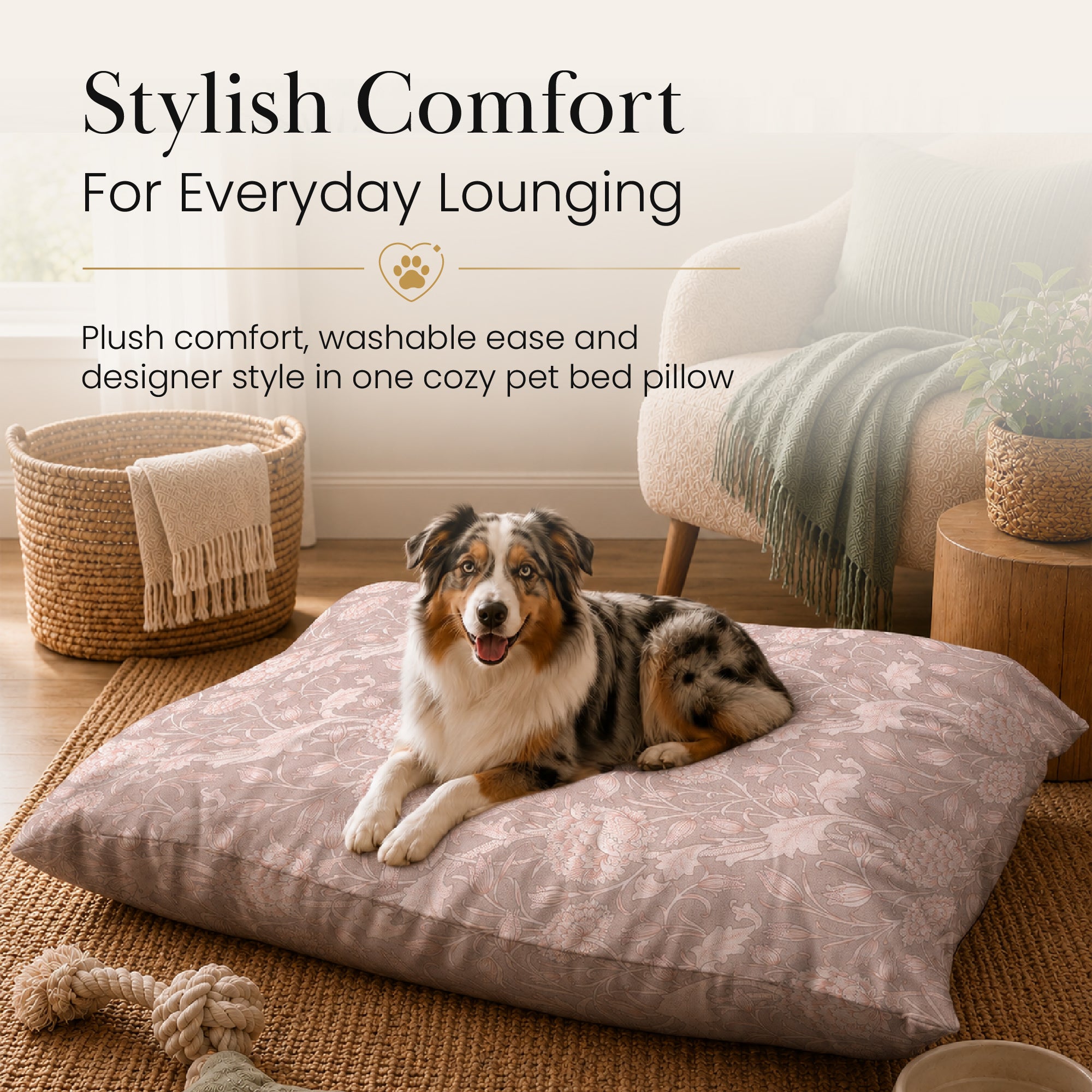 Kalini Floral Natural Doggy Bed Pillow Washable Pet Bed