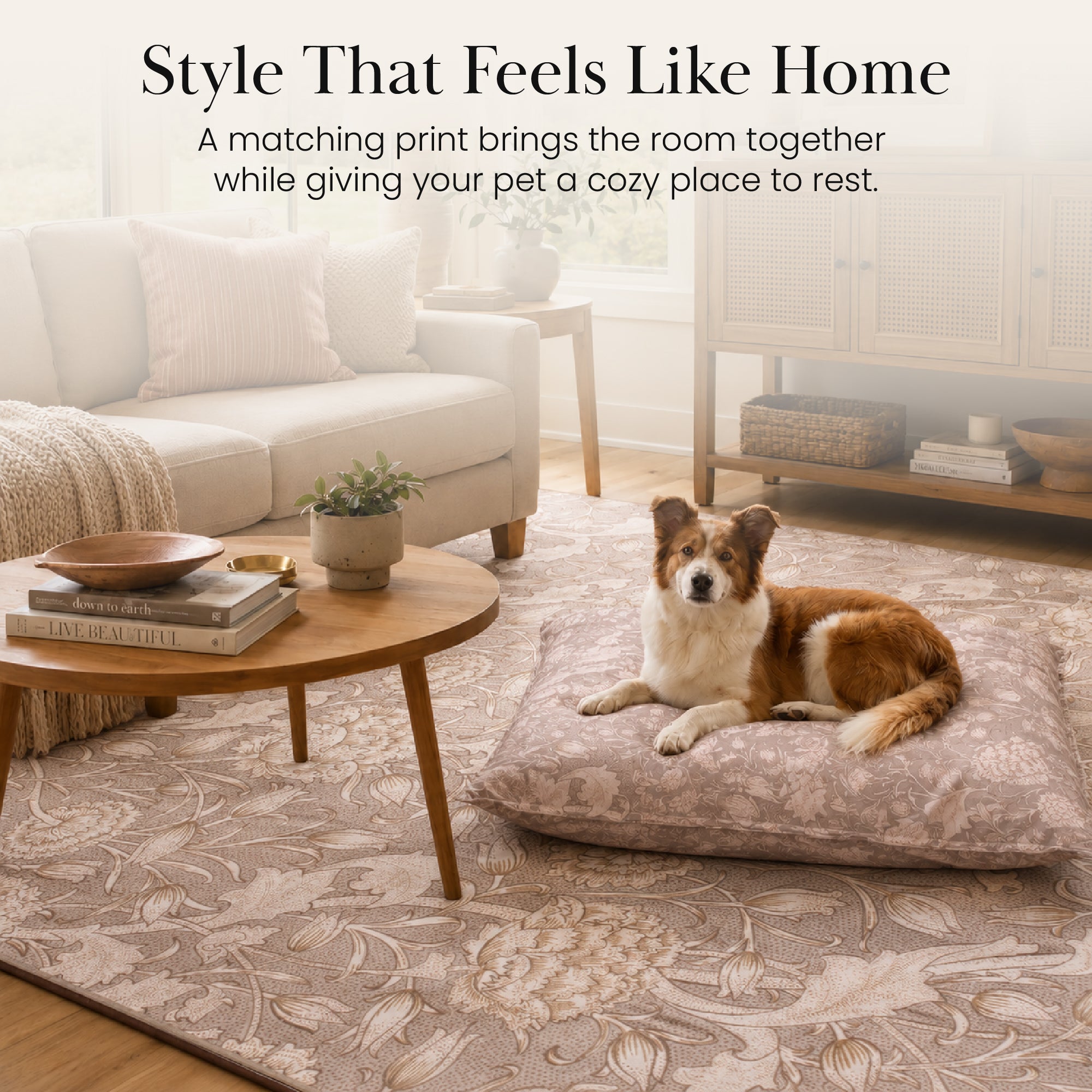 Kalini Floral Natural Doggy Bed Pillow Washable Pet Bed
