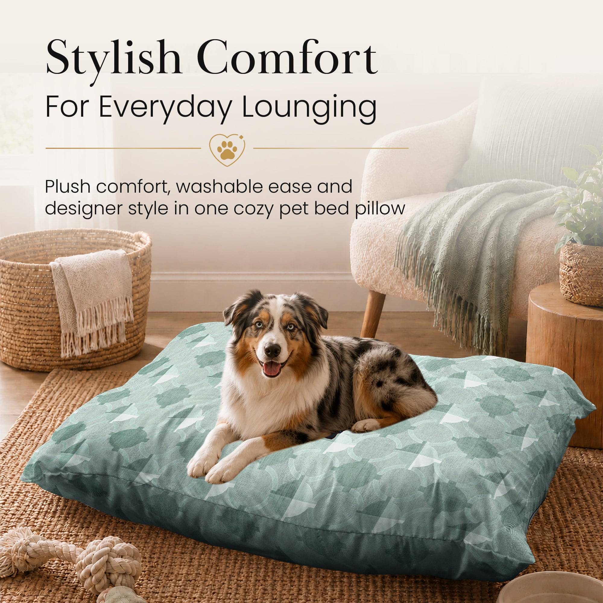 Dula Light Sage Green Doggy Bed Pillow Washable Pet Bed