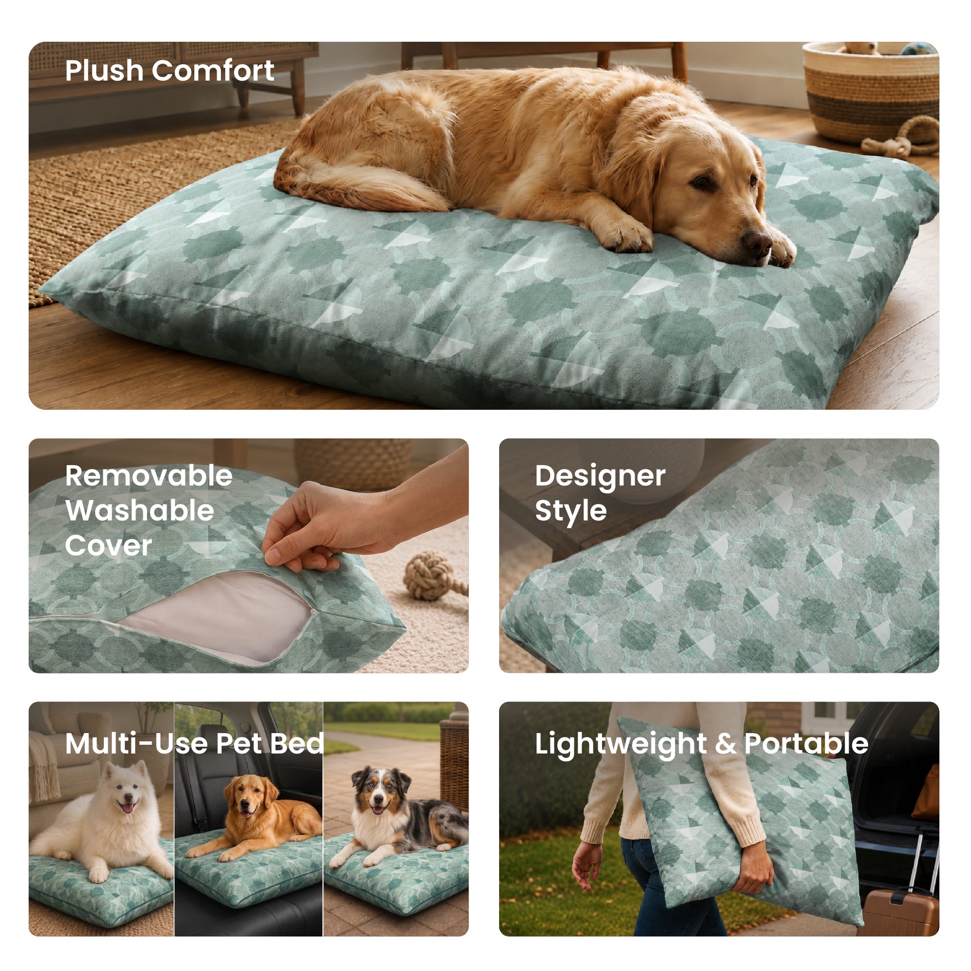 Dula Light Sage Green Doggy Bed Pillow Washable Pet Bed