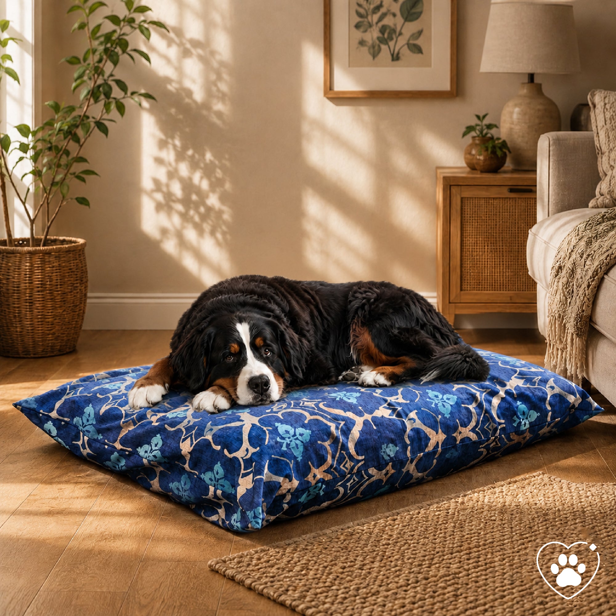Leilani Damask Blue Doggy Bed Pillow Soft Washable Pet Bed