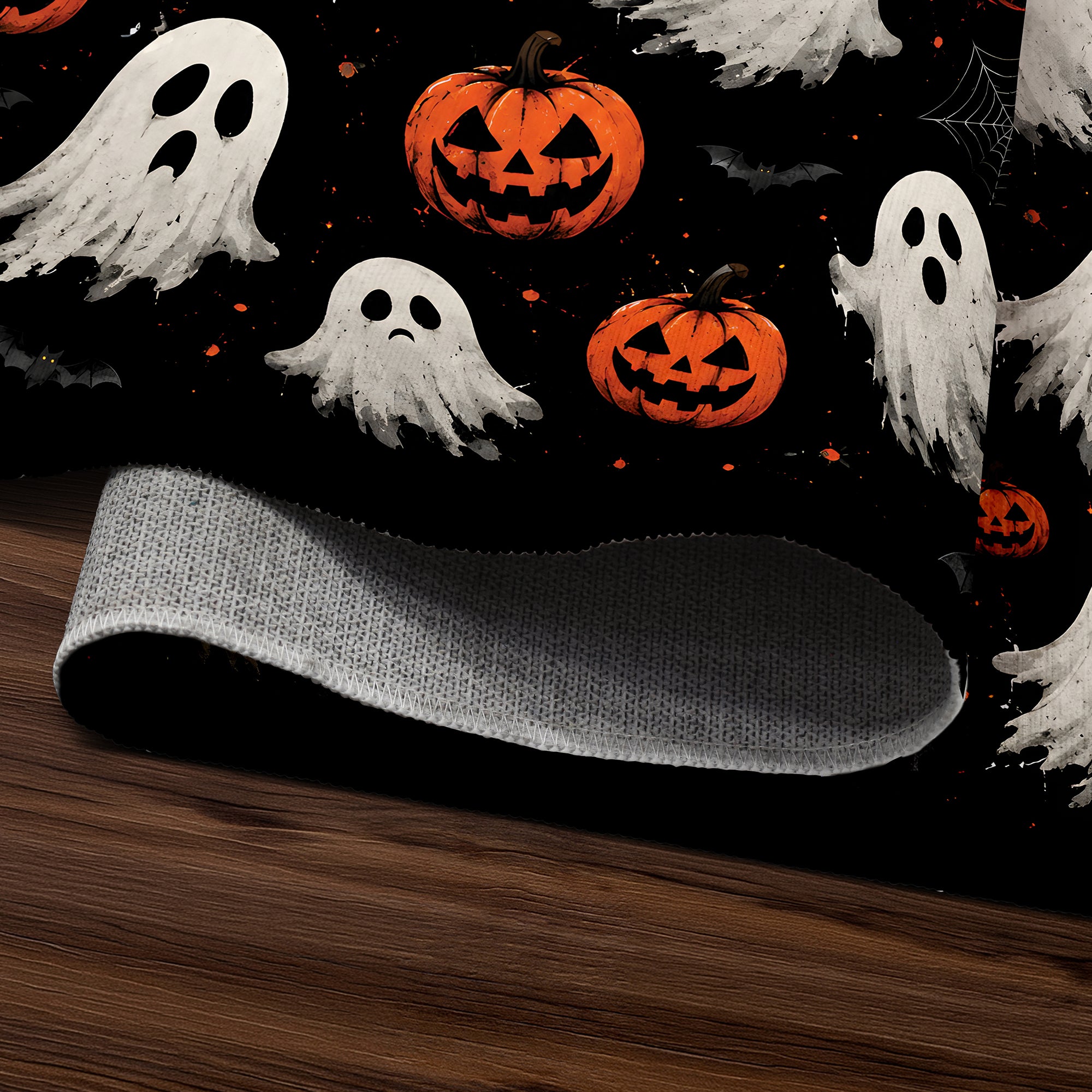 Jack-O-Lantern Ghost Machine Washable Rug